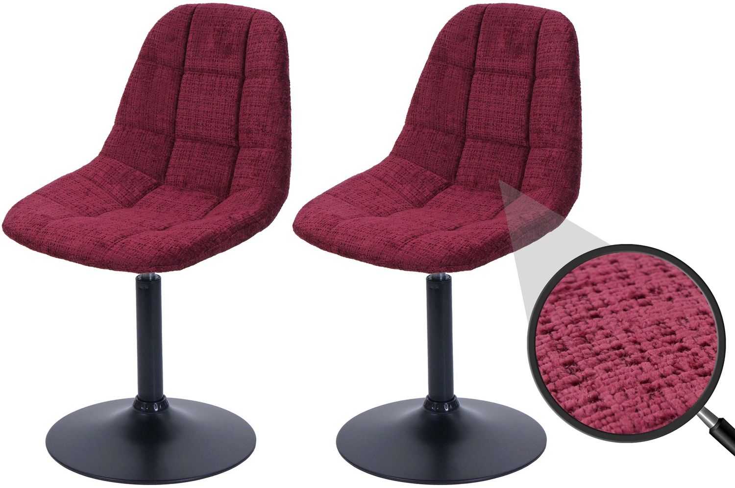 2er-Set Esszimmerstuhl HWC-A60, Küchenstuhl Stuhl Drehstuhl, Stahl FSC® Stoff/Textil Chenille (465g/m²) ~ bordeaux Bild 1