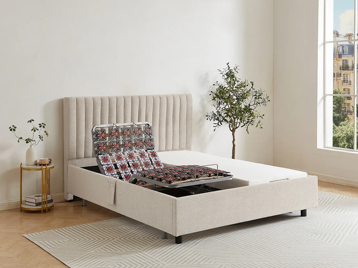 Vente-unique - SASORA Bett StoffStoff Beige - B 151 cm190 cm71 cm x H 110 cm20 cm16,5 cm x L 204 cm70 cm12 cm Bild 1
