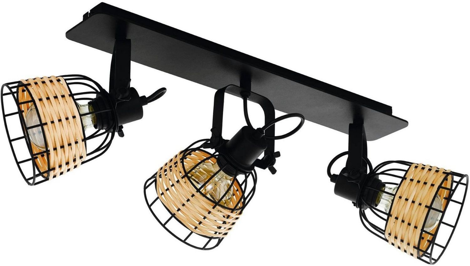 Eglo 43326 NATURE Spotleuchte ANWICK 1 Stahl schwarz, Rattan natur E27 3X40W L:67cm B:14cm H:24cm dimmbar Bild 1