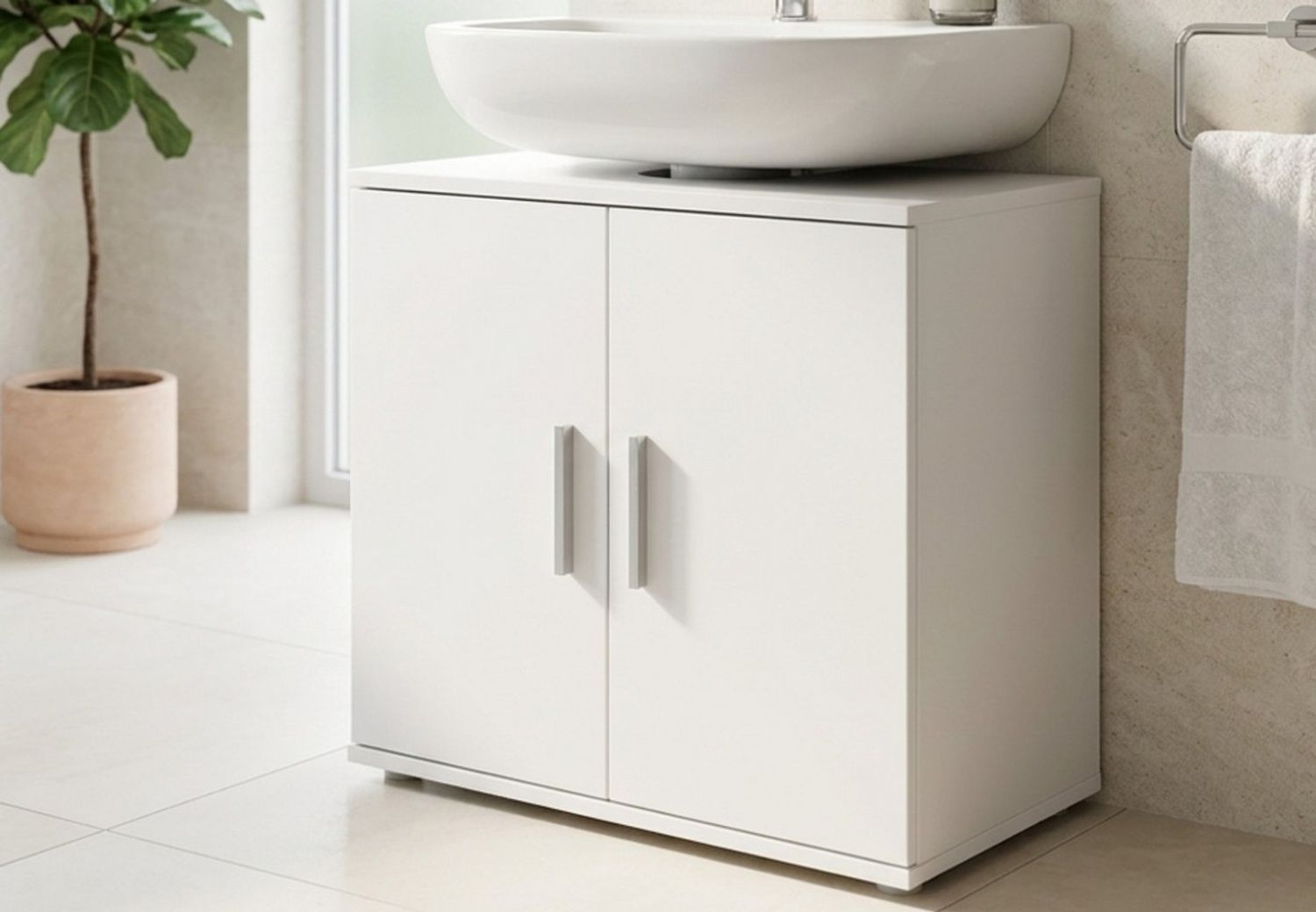 Home Collective Waschbeckenunterschrank Badezimmerschrank Badschrank Badmöbel mit 2 Türen, Made in Germany Badunterschrank mit herausnehmbarem Einlegeboden Weiß 70x60x34 cm Bild 1