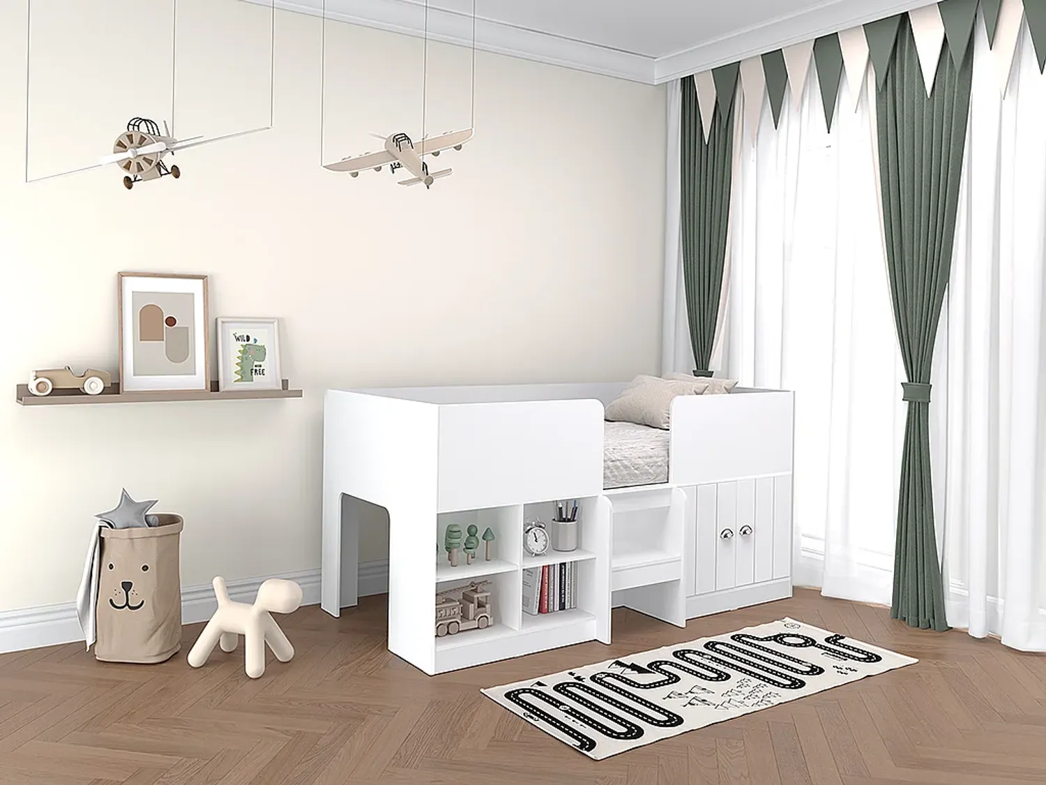 Vente-unique - BOUTANIO Bett Holz, Platte Weiß - B 95,4 cm x H 96,7 cm x L 196 cm Bild 1