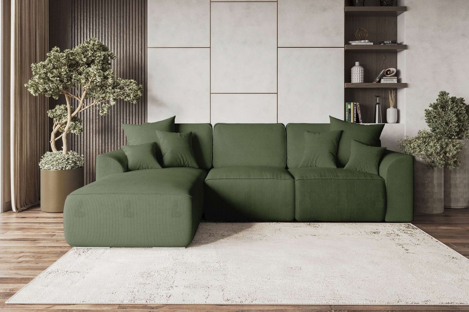 99rooms Gusto Ecksofa Cordstoff POSO Khaki Links mit Schlaffunktion Bild 1