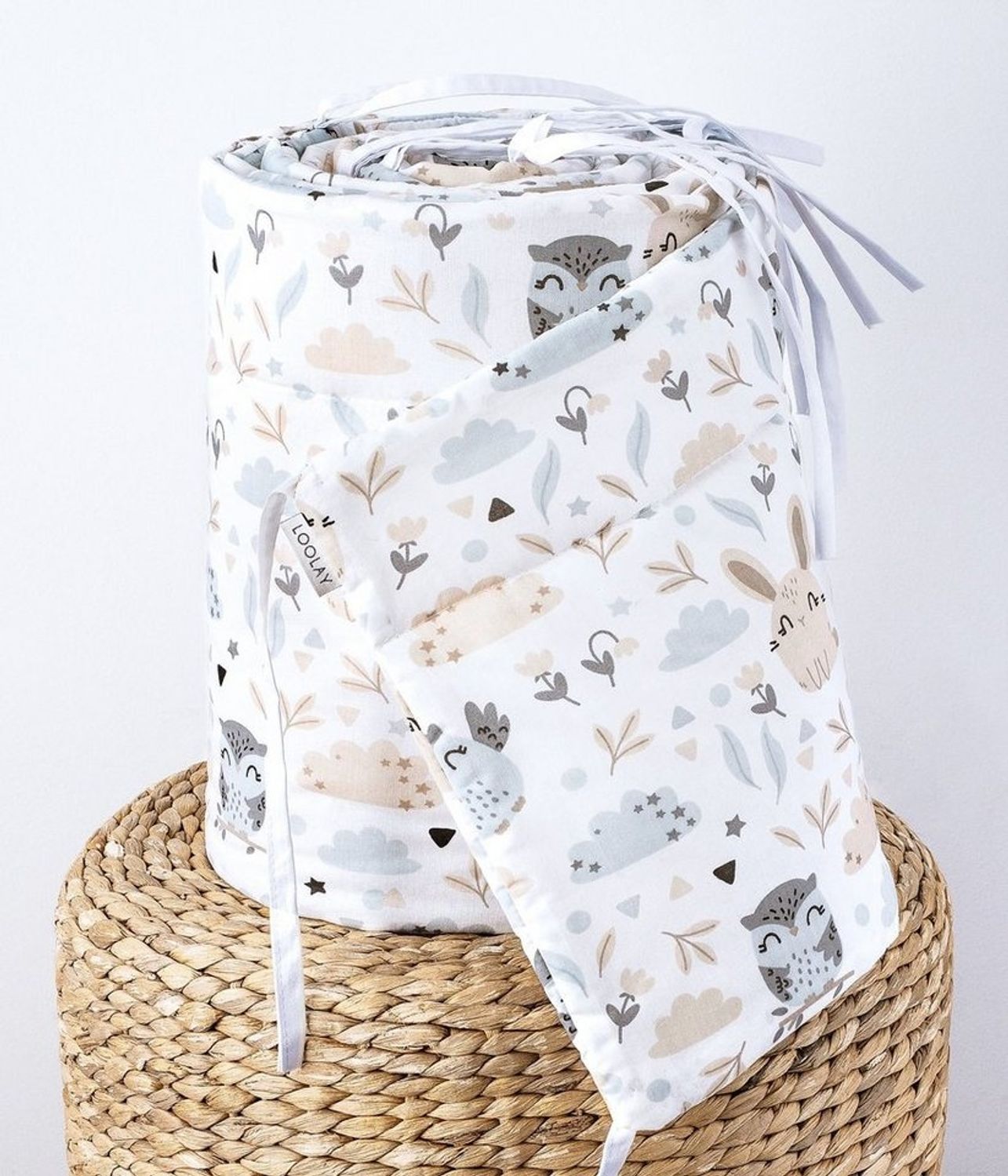 Loolay Bettnestchen HASE Beige Bettumrandung 420, 360, 210, 180 x 30cm Baumwolle BABYNEST, (Babybett Bettschutzgitter Umrandung Baby Kopfschutz, Premium Babyausstattung Ostern GESCHENK), LOOLAY® - 100% Europäische Stoffe und Kleinserien-Nähen! Bild 1