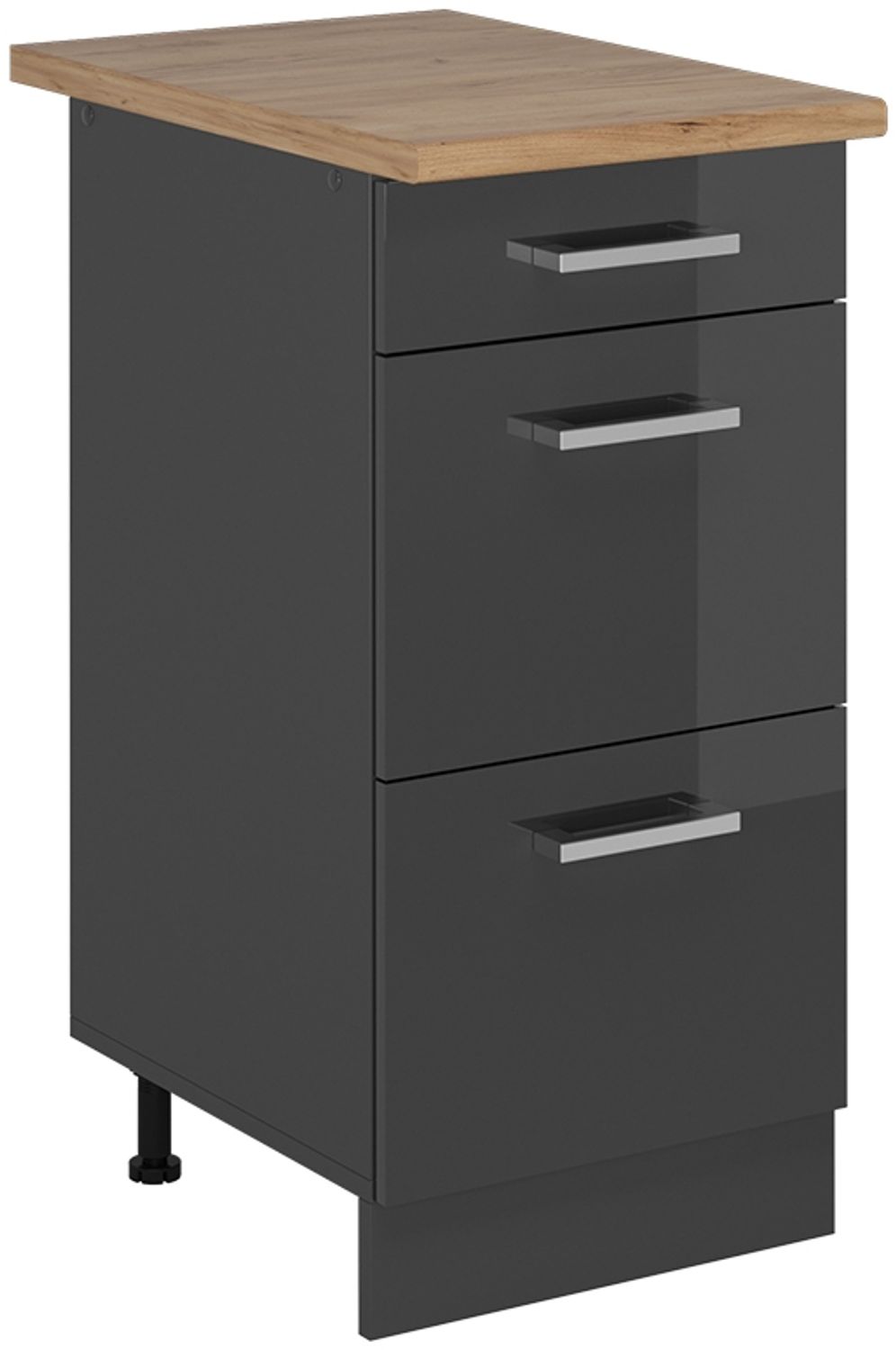 Küchenunterschrank R-Line Anthrazit Hochglanz 40 cm mit Schubladen, AP Eiche Vicco Bild 1