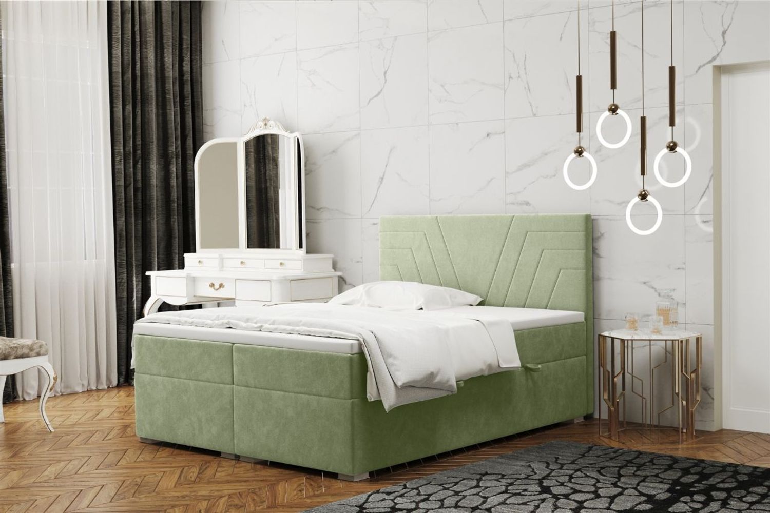 Boxspringbett Schlafzimmerbett RAMON 120x200cm in Stoff Matt Velvet Pistazie Bild 1