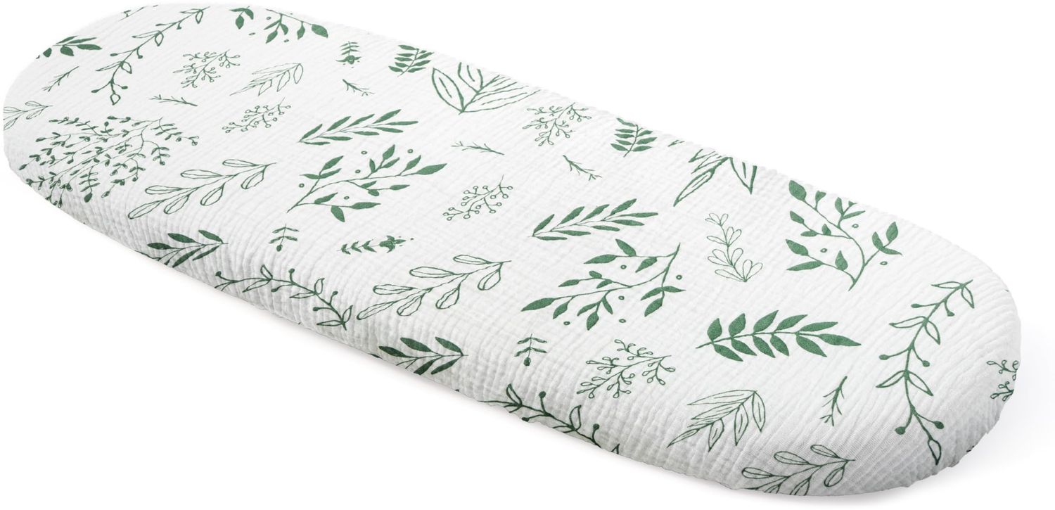 Medi Partners Spannbettlaken Musselin Baby Kinderwagen Laken 86x40 Bettlaken Stubenwagen - 100% Baumwolle Musselinlaken Fitted Sheet für Beistellbett Babybett Bezug (Olivenblätter) Bild 1