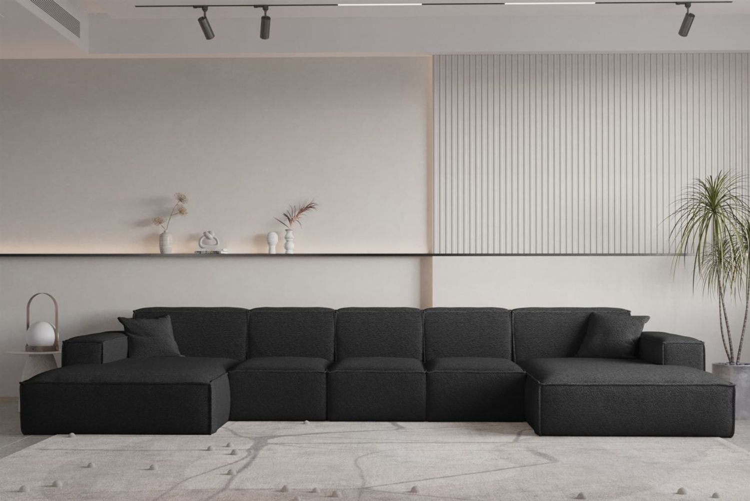 Wohnlandschaft U-Form CELES PREMIUM XL in Stoff Ascot Bukla Schwarz Bild 1