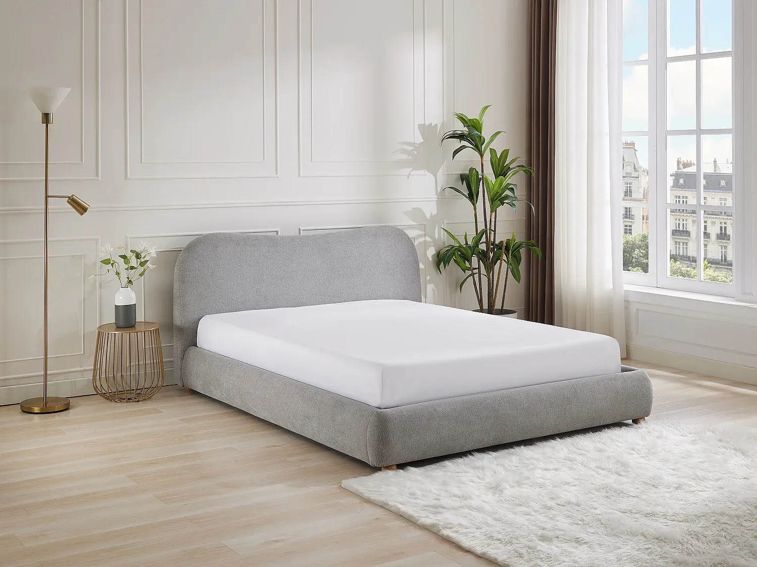 Vente-unique - VANARI Bett Stoff Grau - B 215 cm x H 95 cm x L 141 cm Bild 1