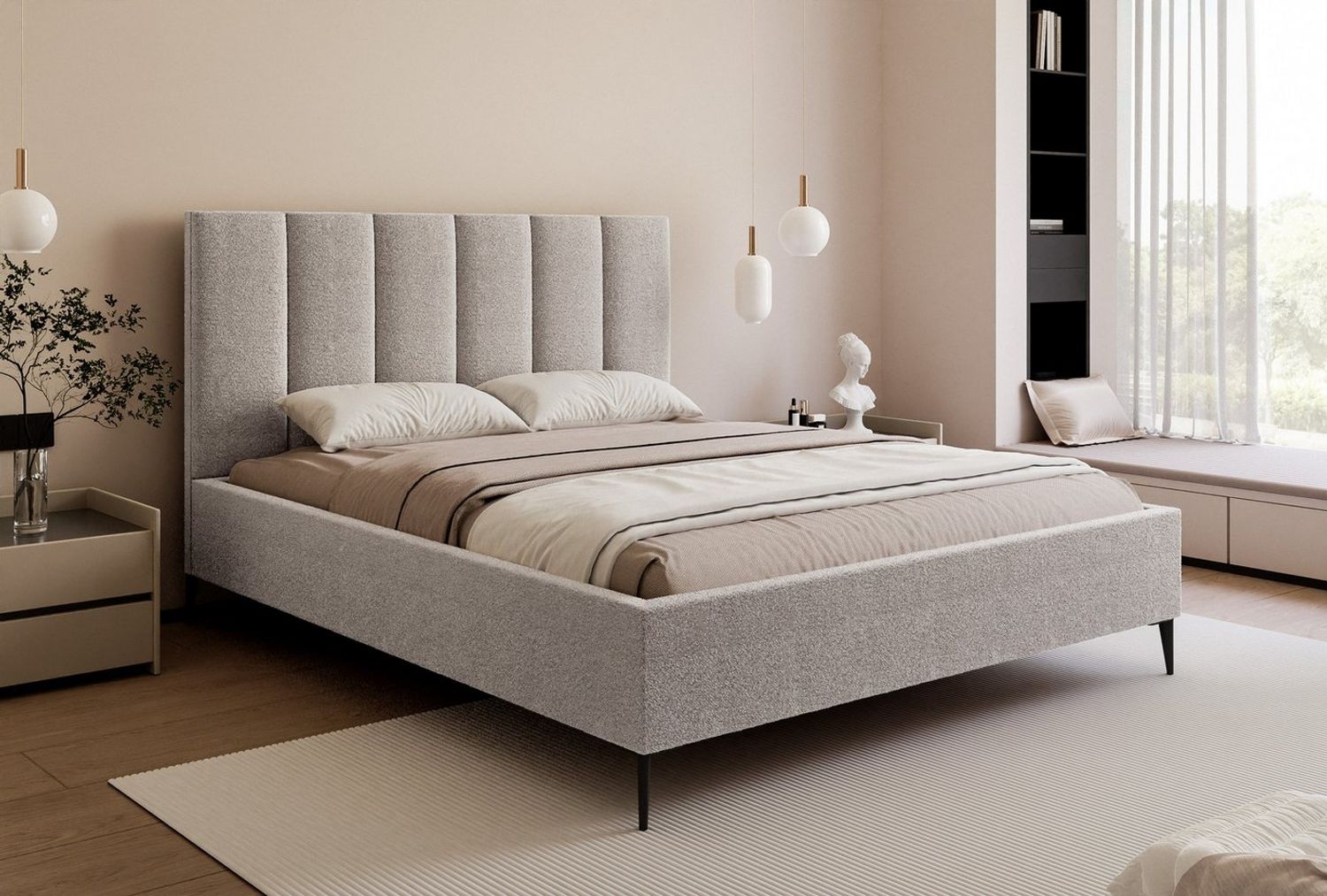 Goldstoff Polsterbett Modernes Bett "GERMAIN" mit hohem Kopfteil und integriertem Bettkasten (120–200x200 cm, Kopfteilhöhe: 90/110 cm, Seitenhöhe: 25/40 cm), Elegantes Bett mit Stauraum und wählbarer Kopfteilhöhe Bild 1