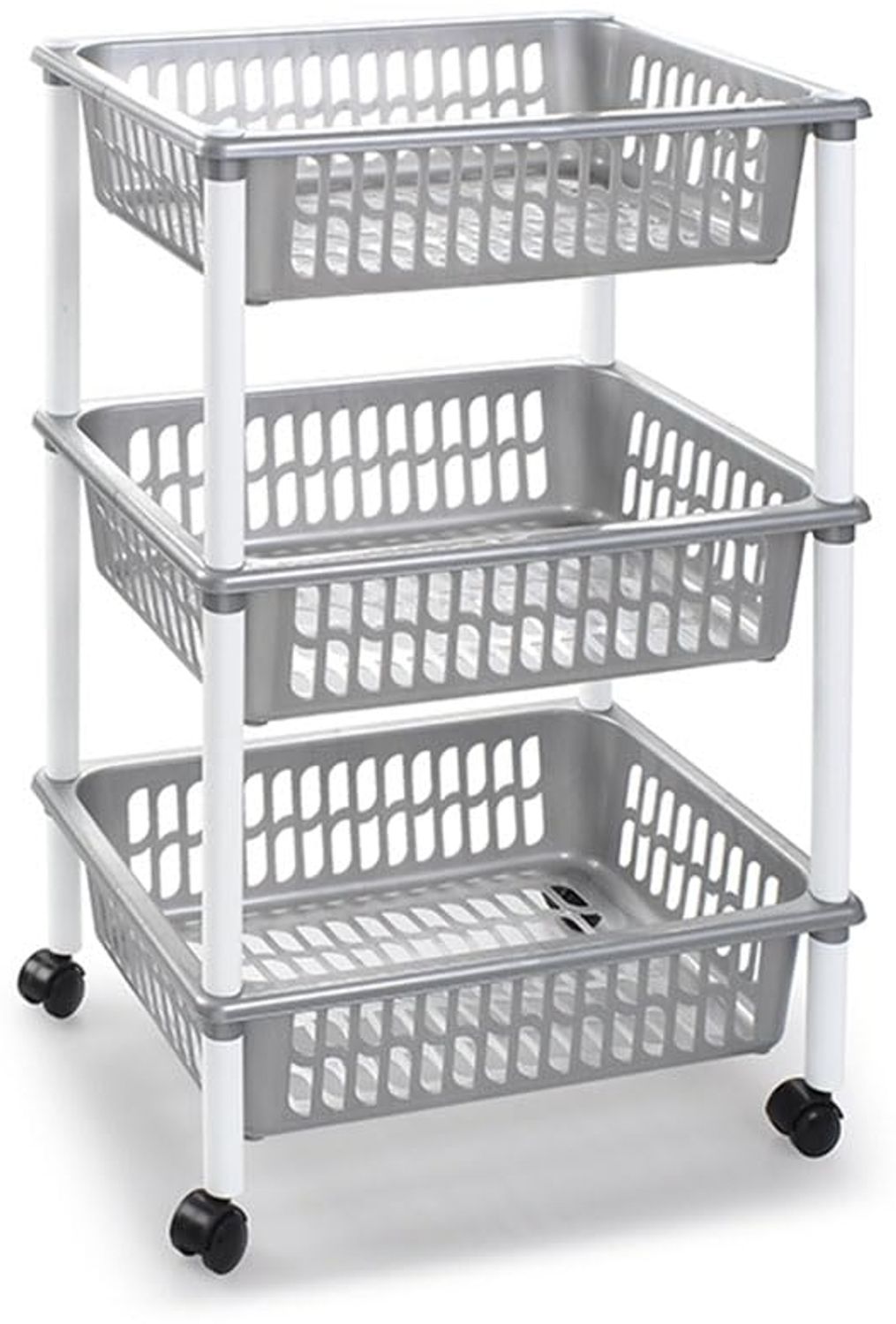 DRW Küchenwagen mit 3 Körben, PVC, silberfarben, 40 x 30 x 61,5 cm Bild 1