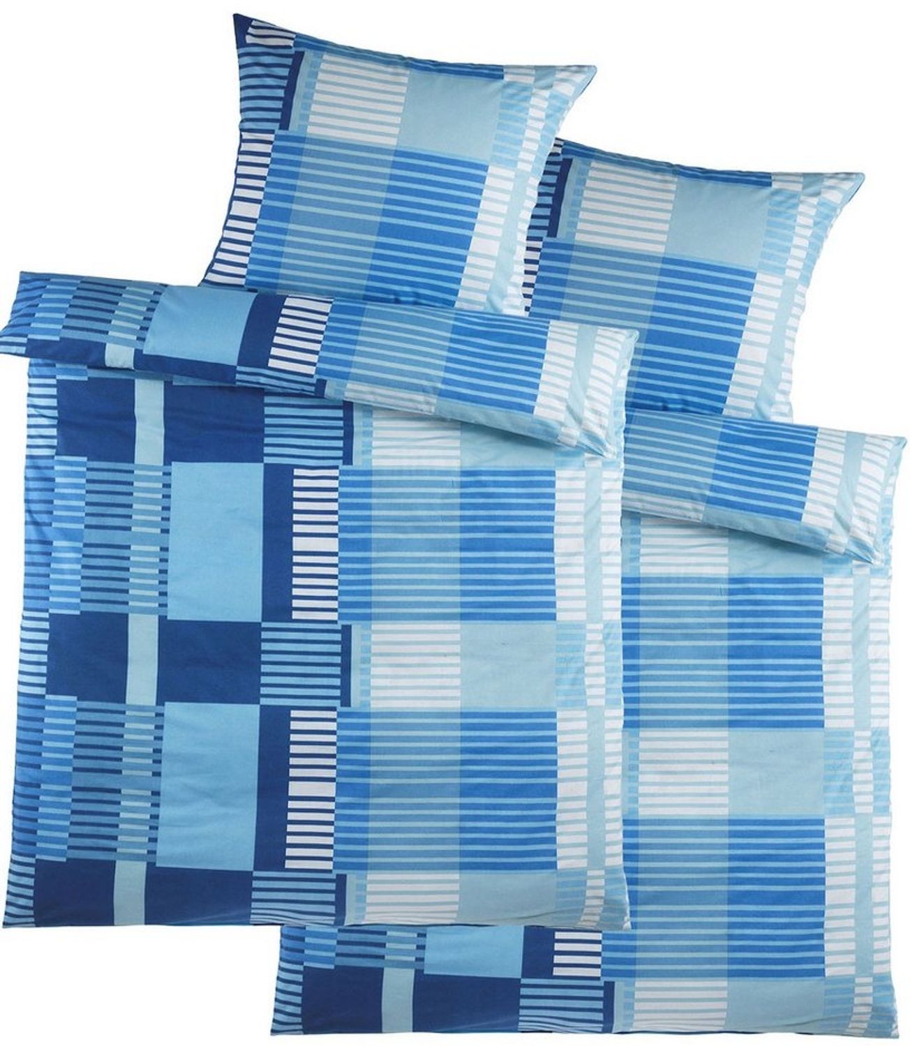 KH-Haushaltshandel Bettwäsche Biber Winter Bettwäsche 2x(135 x 200 + 80x80 cm), blautöne, kariert, Biber, 4 teilig, flauschig weich, warm, 100% Baumwolle Bild 1