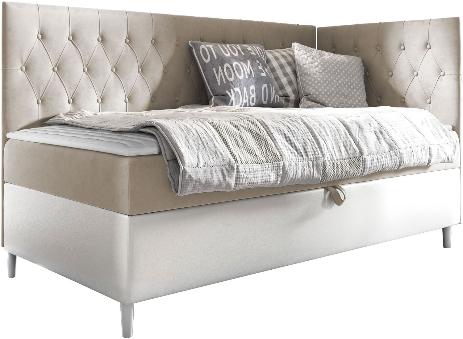 Boxspringbett 'Lenda Junior 3' beige 100x200 cm Rechts Bild 1