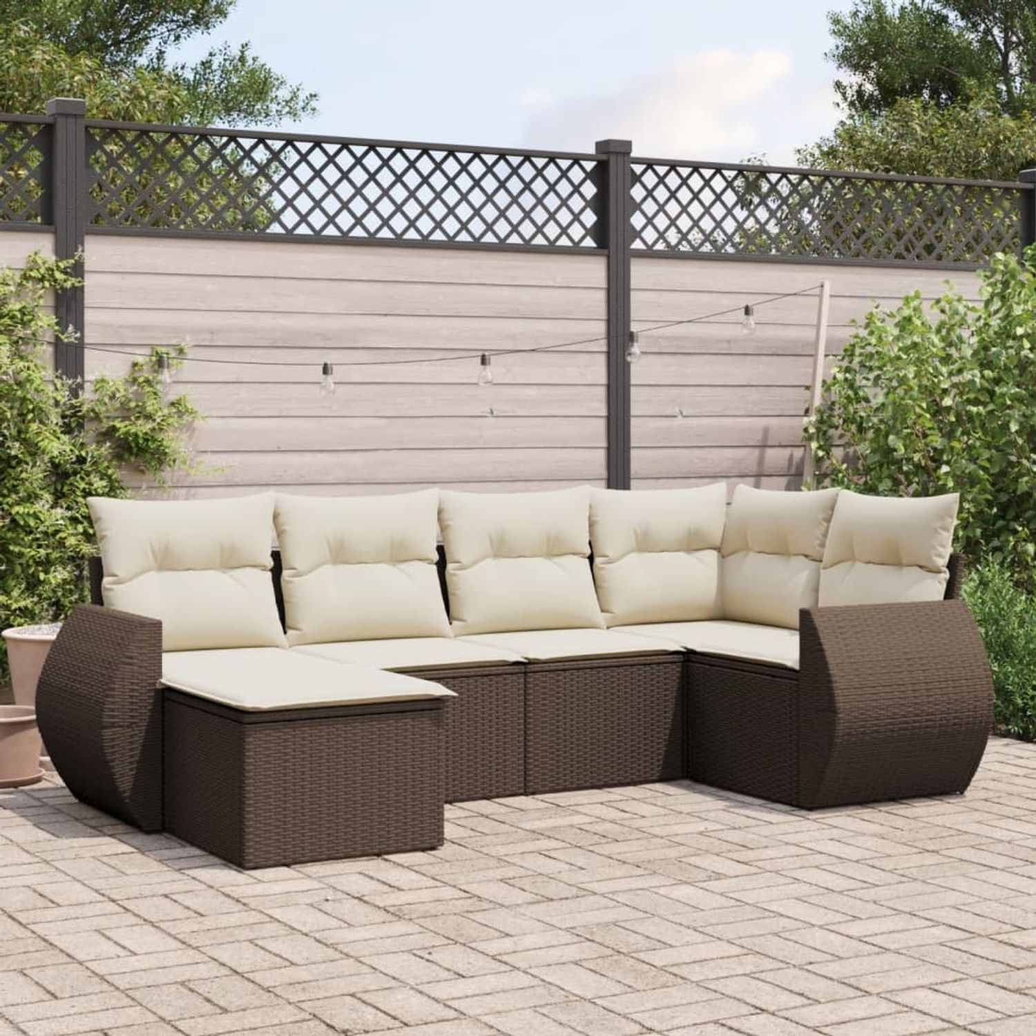 vidaXL 6-tlg. Garten-Sofagarnitur mit Kissen Braun Poly Rattan 3221662 Bild 1