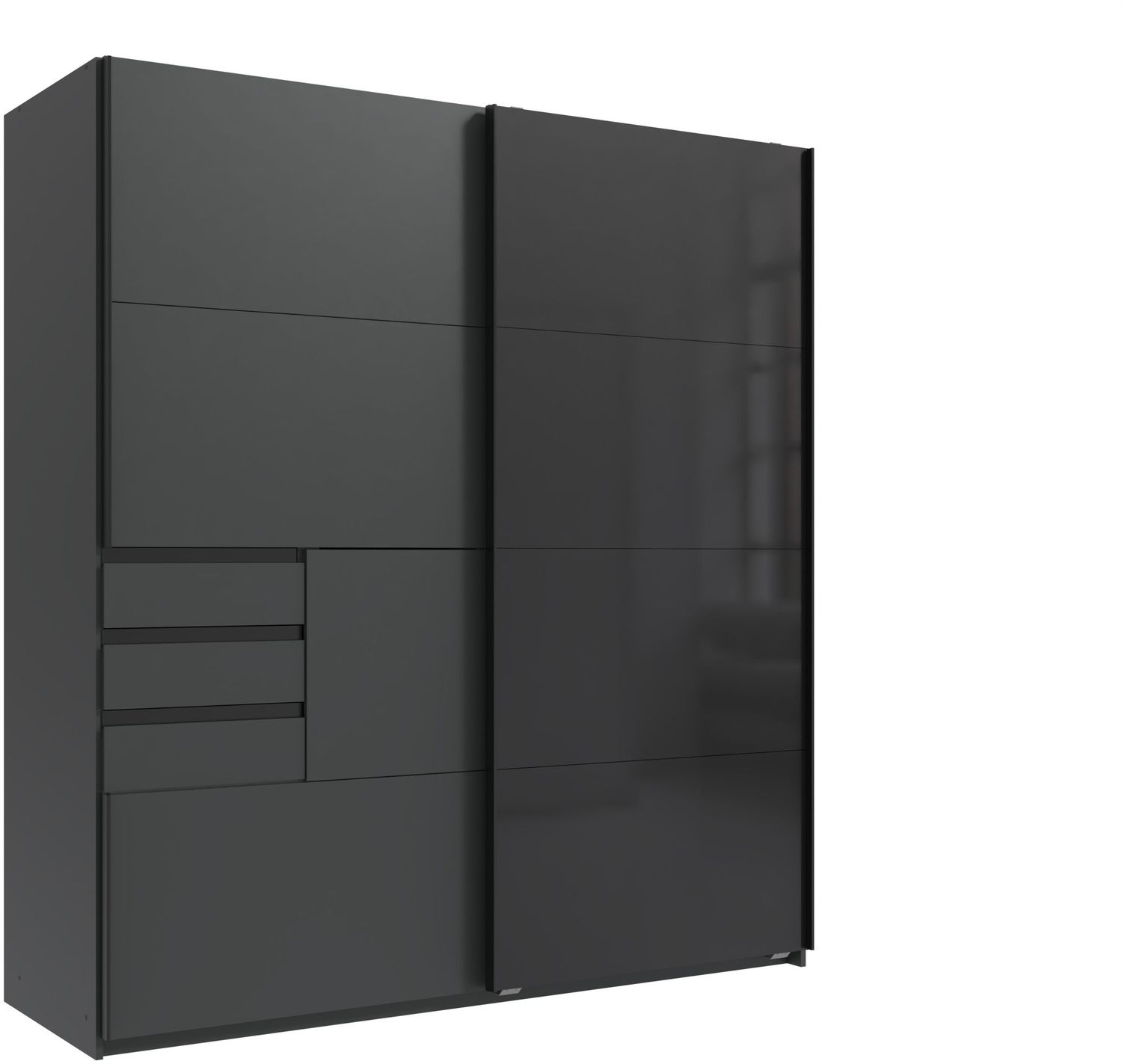 Kleiderschrank Schwerin in Grafit und Glas Schwarz - Schwebetürenschrank - Schwebetürenschrank Bild 1