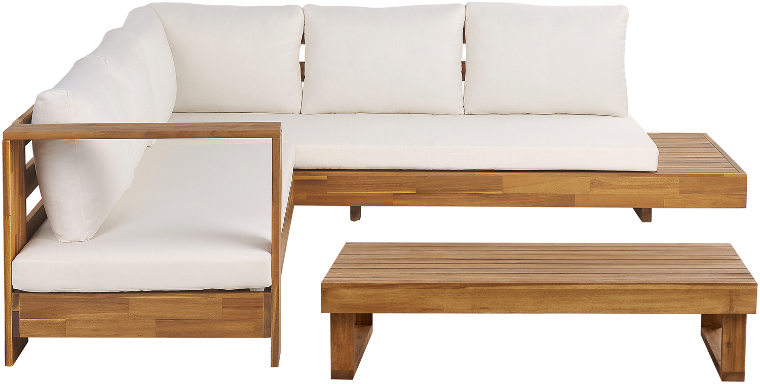 Beliani 'MARETTIMO' Ecksofa Lounge Set rechts, Akazienholz Heller Holzfarbton / Cremeweiß Bild 1
