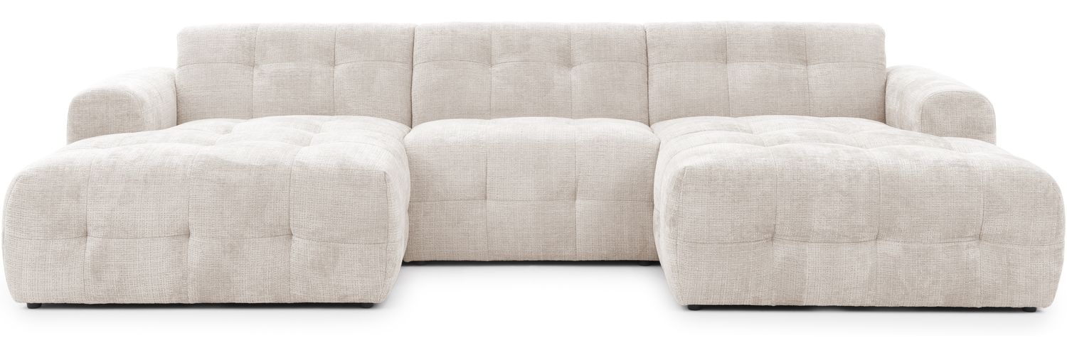 luma-home Wohnlandschaft U-Form 6-Sitzer, raffinierte Steppungen, Chenille-Bezug in Beige, 323 x 161 x 79 cm Bild 1