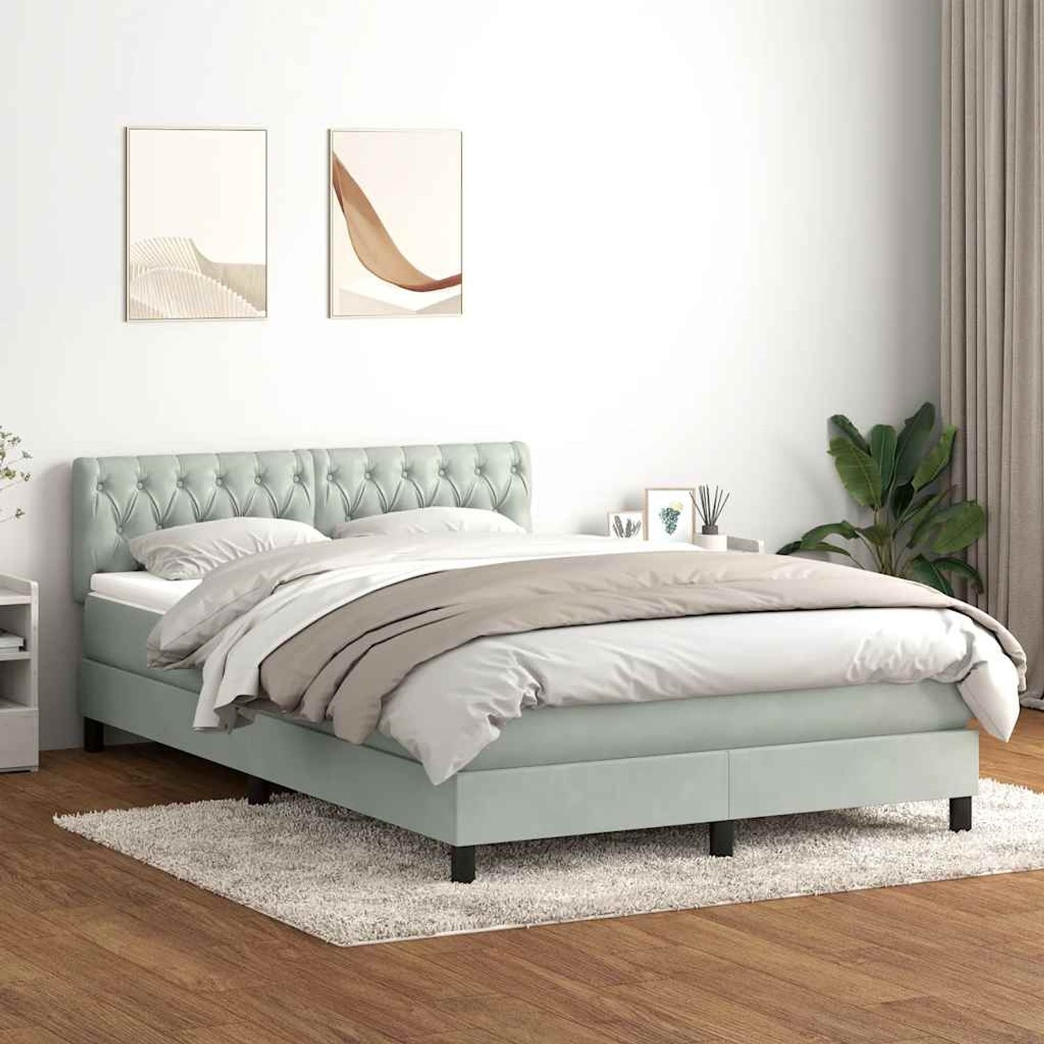vidaXL Boxspringbett mit Matratze Hellgrau 160x210 cm Samt 3316503 Bild 1