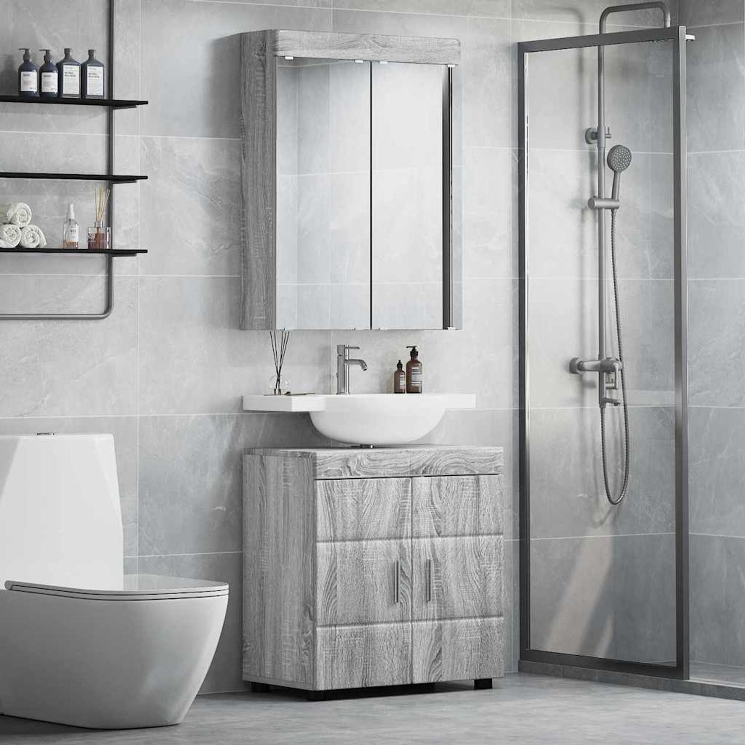vidaXL Badezimmermöbel-Set TULUM 2 pcs Graues Sonoma 60 x 34 x 63 cm 3398020 Bild 1