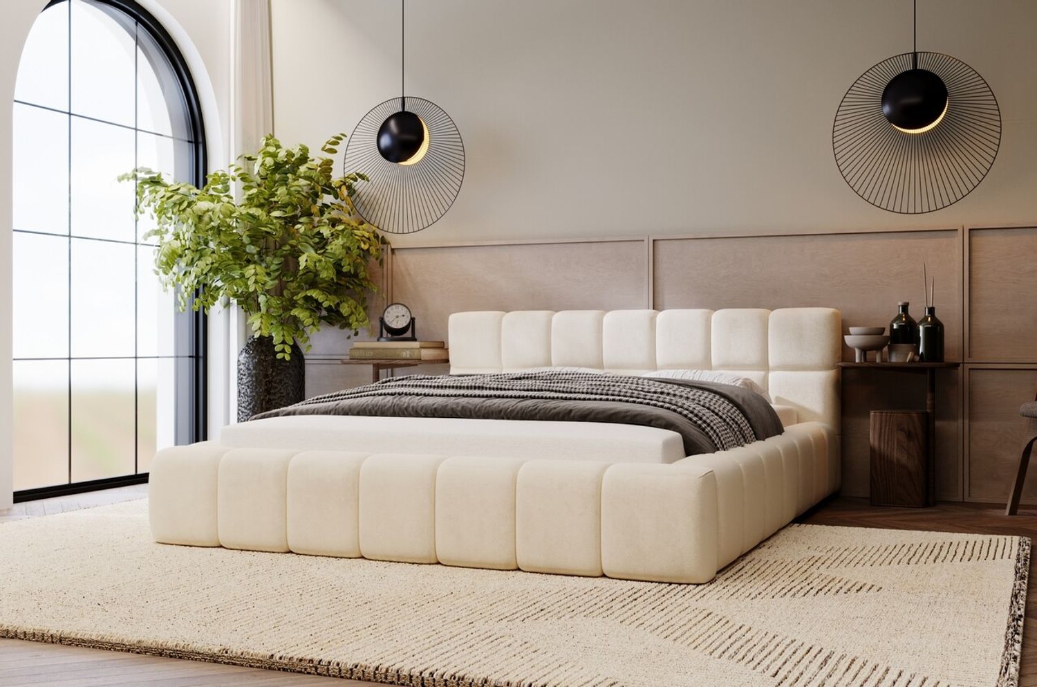 GRAINGOLD Alicante Doppelbett 180x200, Polsterbett mit Bettkasten, Velour-Stoff, Beige Bild 1