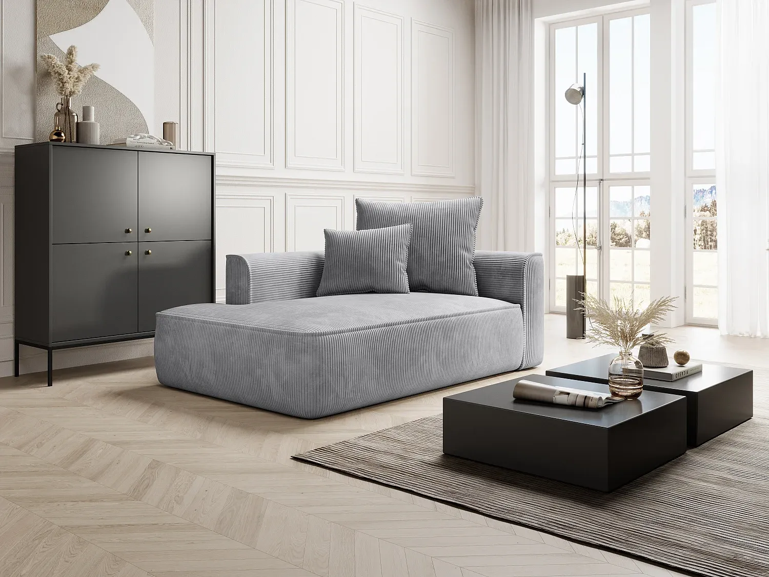 Vente-unique - PINETA Chaise longue SamtStoff Grau - B 115 cm x H 67 cm x L 180 cm Bild 1