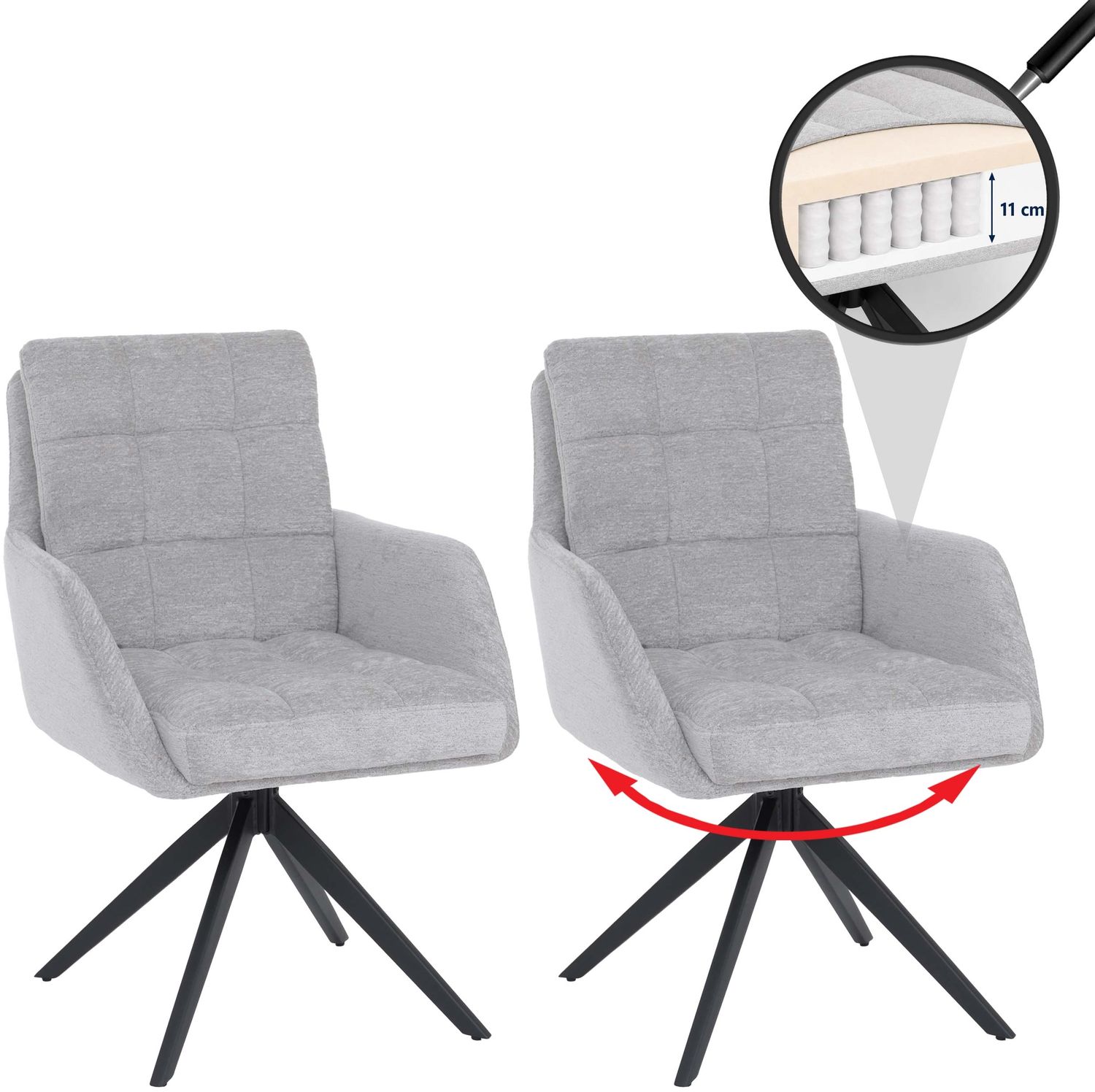 2er-Set Esszimmerstuhl HWC-Q36, Küchenstuhl drehbar Auto-Return, Stoff Chenille (680g/m²) Öko-Tex Metall MVG ~ beige Bild 1