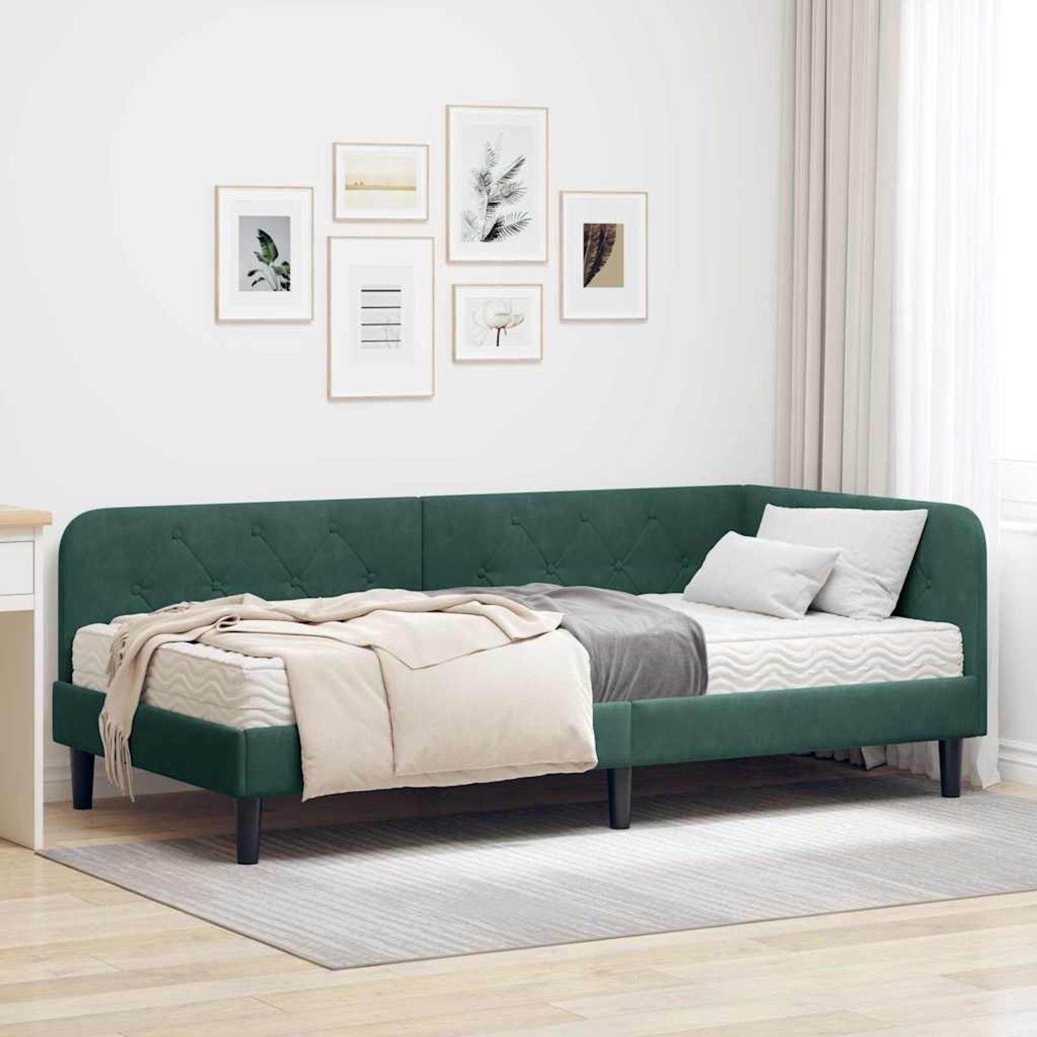 vidaXL Eckbettgestell Dunkelgrün 90 x 190 cm Samt 3394146 Bild 1