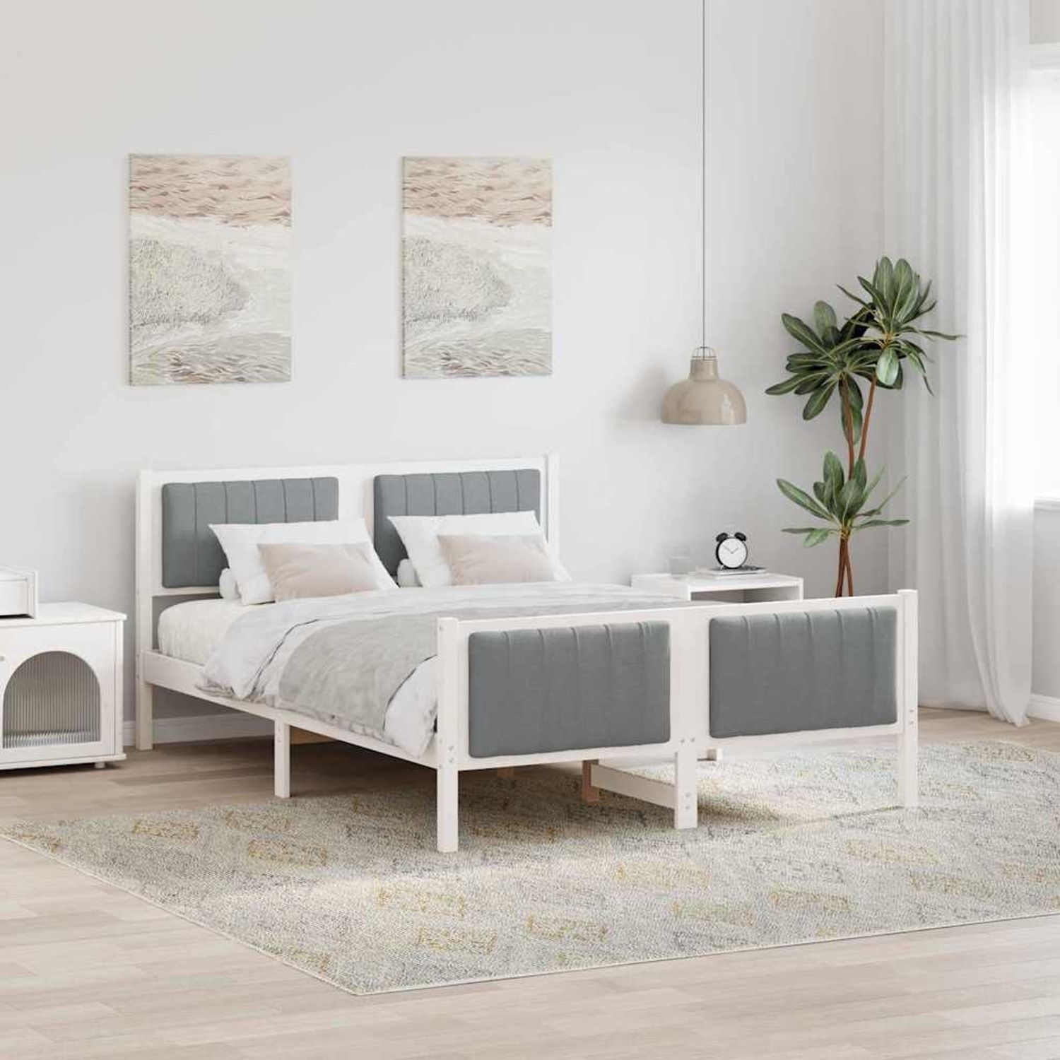 vidaXL Bettgestell Weiß und Hellgrau 135 x 190 cm Massivholz Kiefer 878483 Bild 1