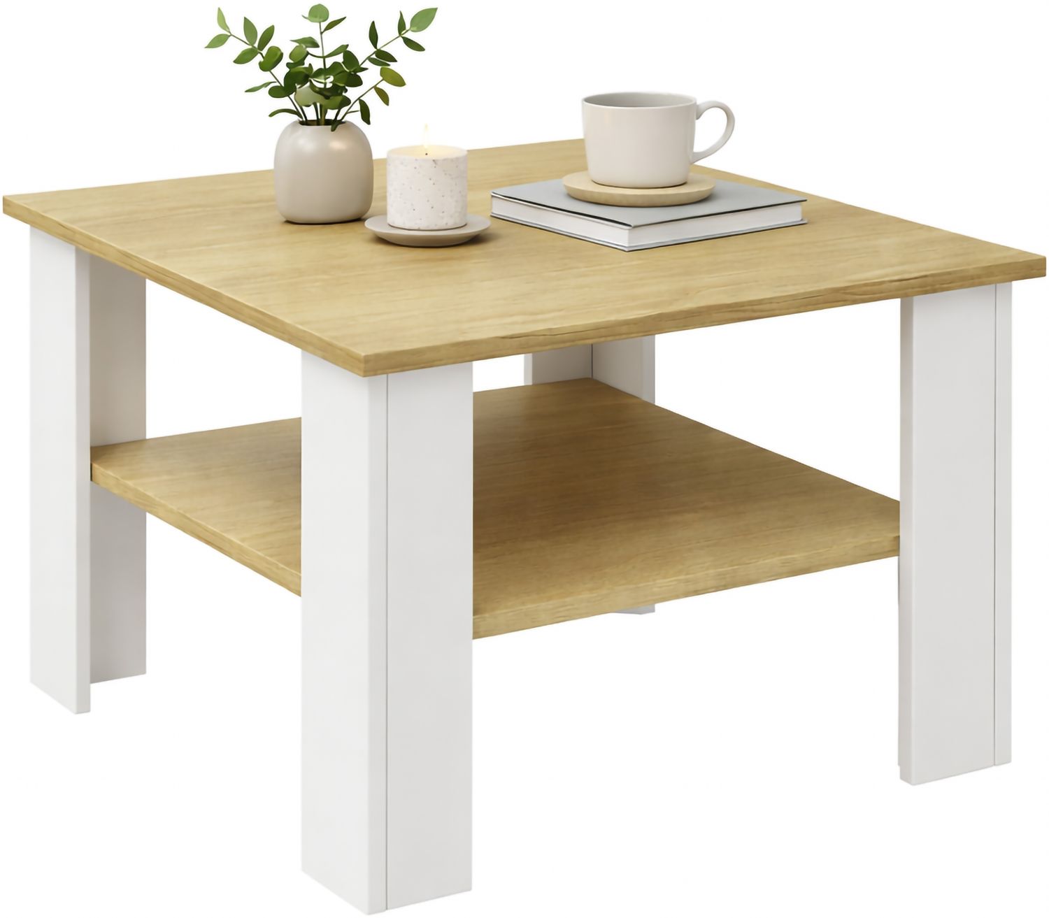 VCM Beistelltisch & Couchtisch Disalo 921266 Weiß / Honig-Eiche H. 44 x B. 55 x T. 55 cm Bild 1