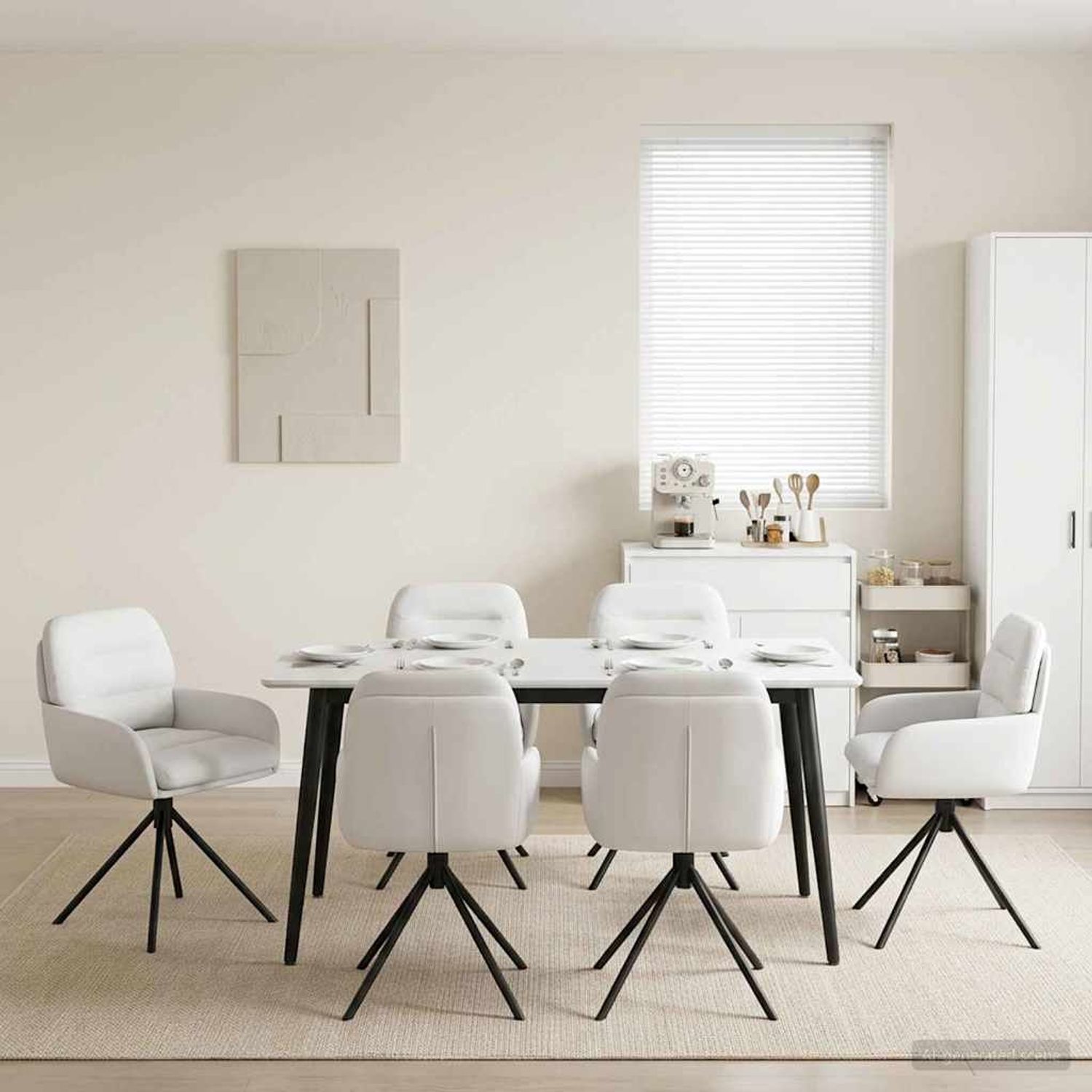 vidaXL Drehstuhl Esszimmer 6 pcs Kunstleder Weiß 59 x 59,5 x 90 cm 3428270 Bild 1