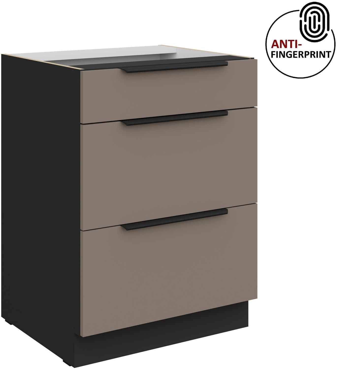 Küchen Unterschrank 60 cm Küche ARIA Sandgrau ultra matt + Schwarz matt, hochwertige Fronten mit Anti Fingerprint Beschichtung, Soft-Close Küchenzeile Küchenblock Bild 1