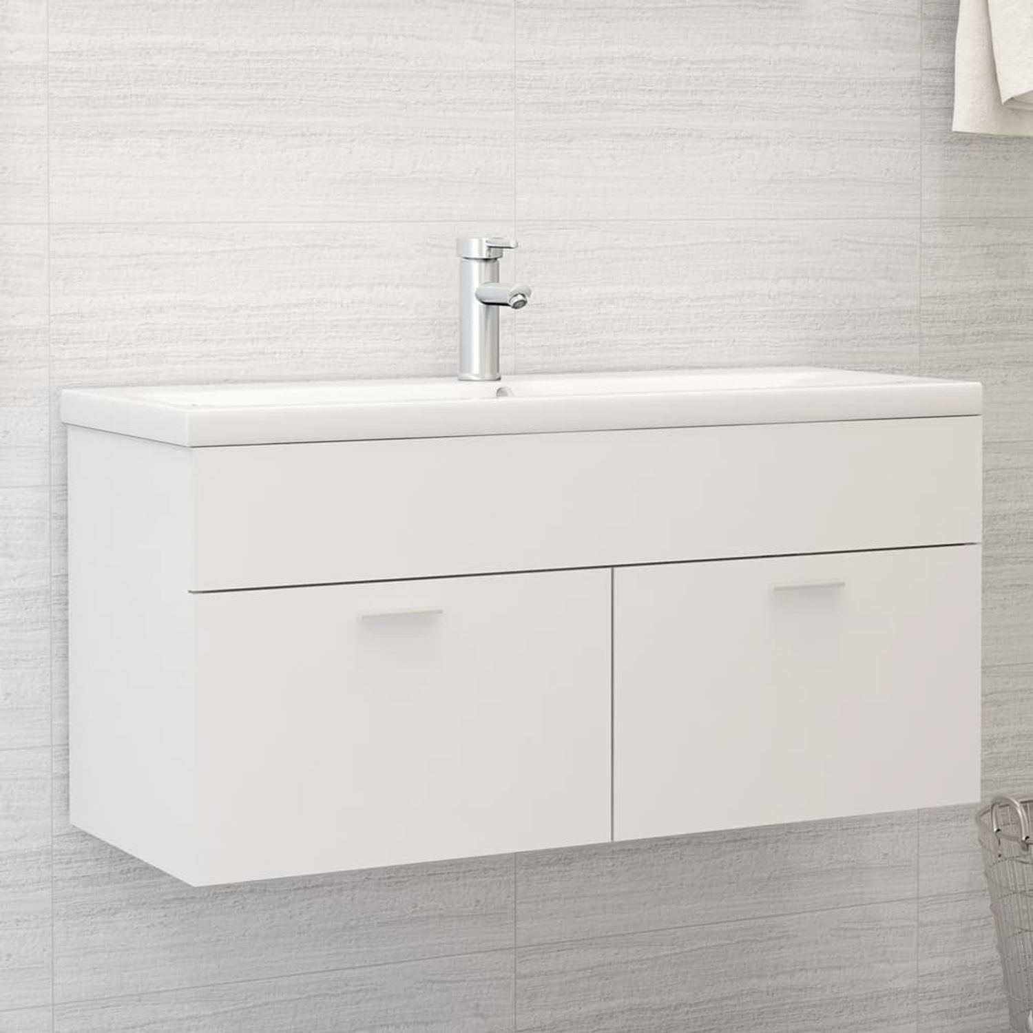 vidaXL Waschbeckenunterschrank mit Einbaubecken Weiß Holzwerkstoff 3071297 Bild 1