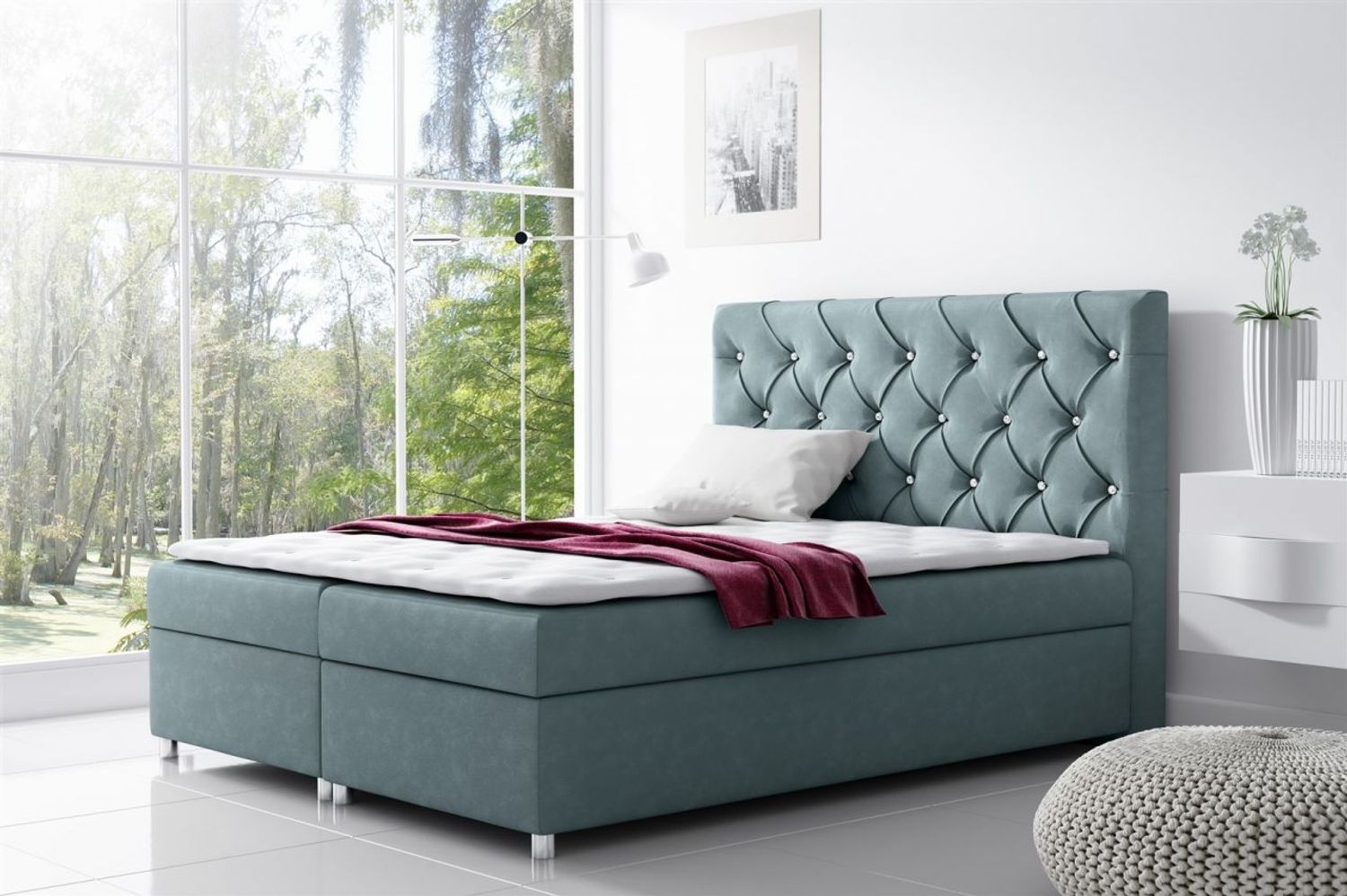 Boxspringbett DOLCE Polyesterstoff Oceangrün 180x200 cm Bild 1