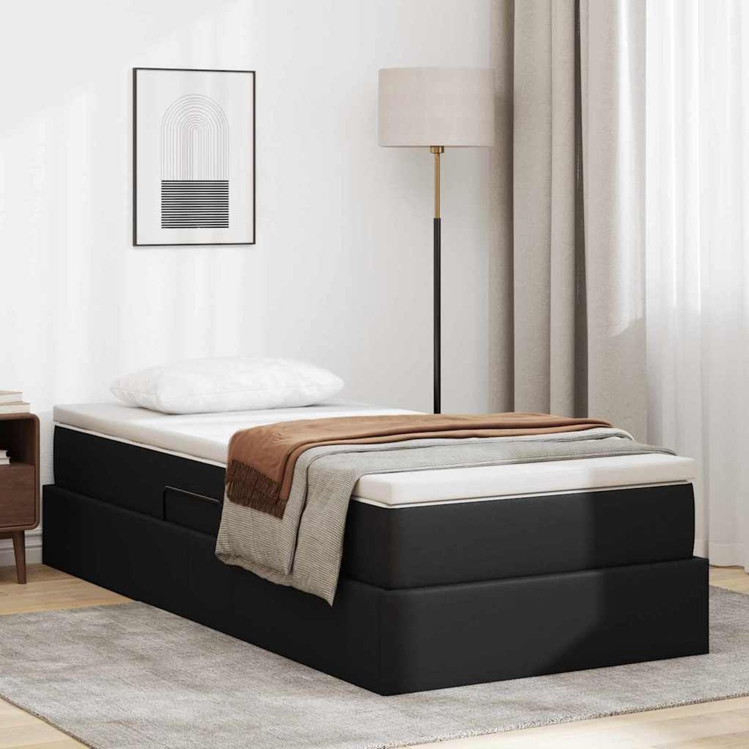 vidaXL Aufbewahrungsbett mit Matratze Schwarz 100 x 200 cm Kunstleder 3370150 Bild 1