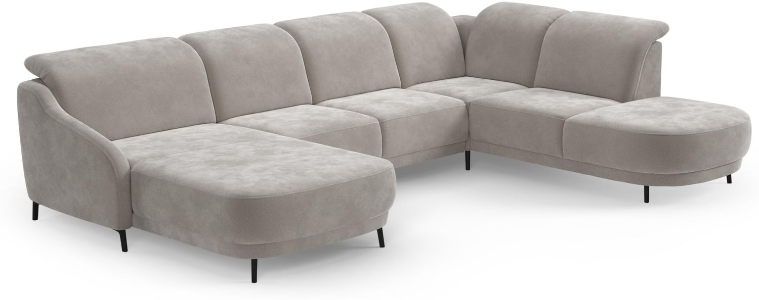 CAVADORE Wohnlandschaft Blue/Sofalandschaft mit Longchair im modernen Design, inklusiv Kopfteilverstellung und mattschwarzen Metallfüßen / 356 x 93 x 249 / Mikrofaser, Hellgrau Bild 1