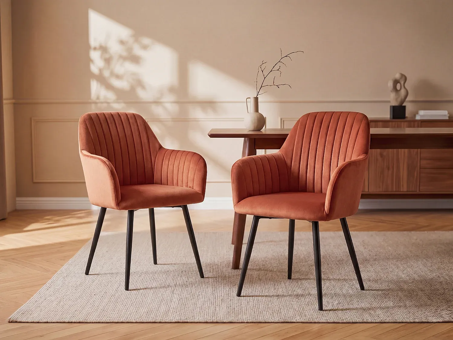 Vente-unique - ELEANA Stuhl SamtStoff Rot - B 59 cm x H 82 cm x L 58 cm Bild 1