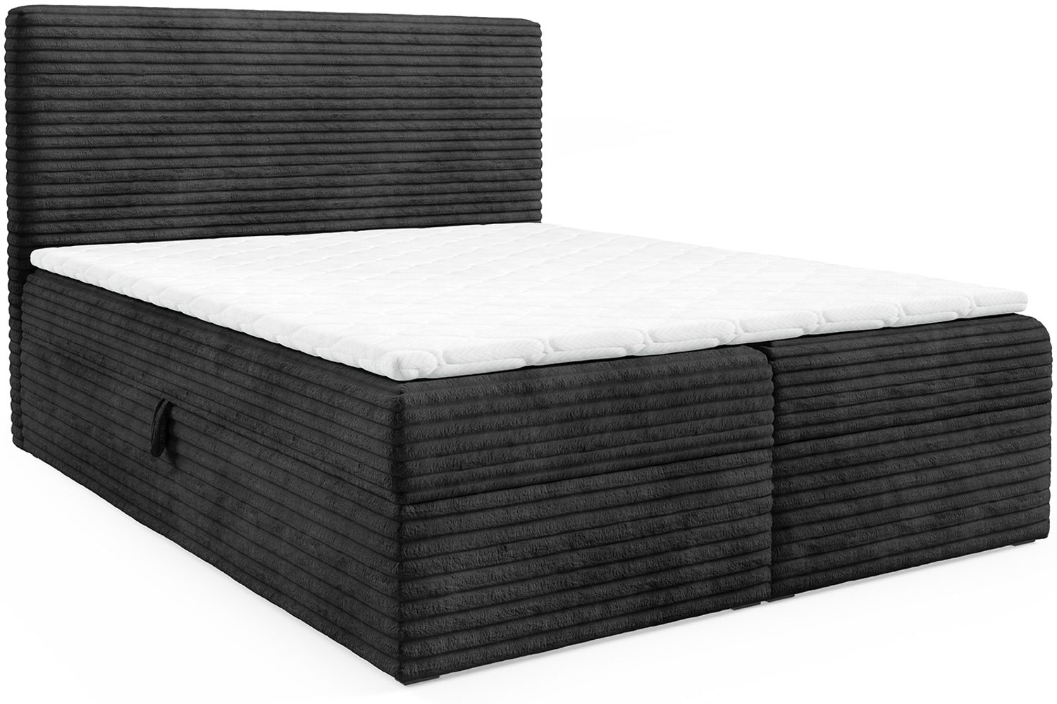 MEBLINI Boxspringbett mit Bettkasten - 160x200 - H4/Schwarz Cordstoff - TALIA - Gepolstert Doppelbett mit Matratze und Topper - Polsterbett mit Stauraum - Bett mit Kopfteil - Stauraumbett Bild 1