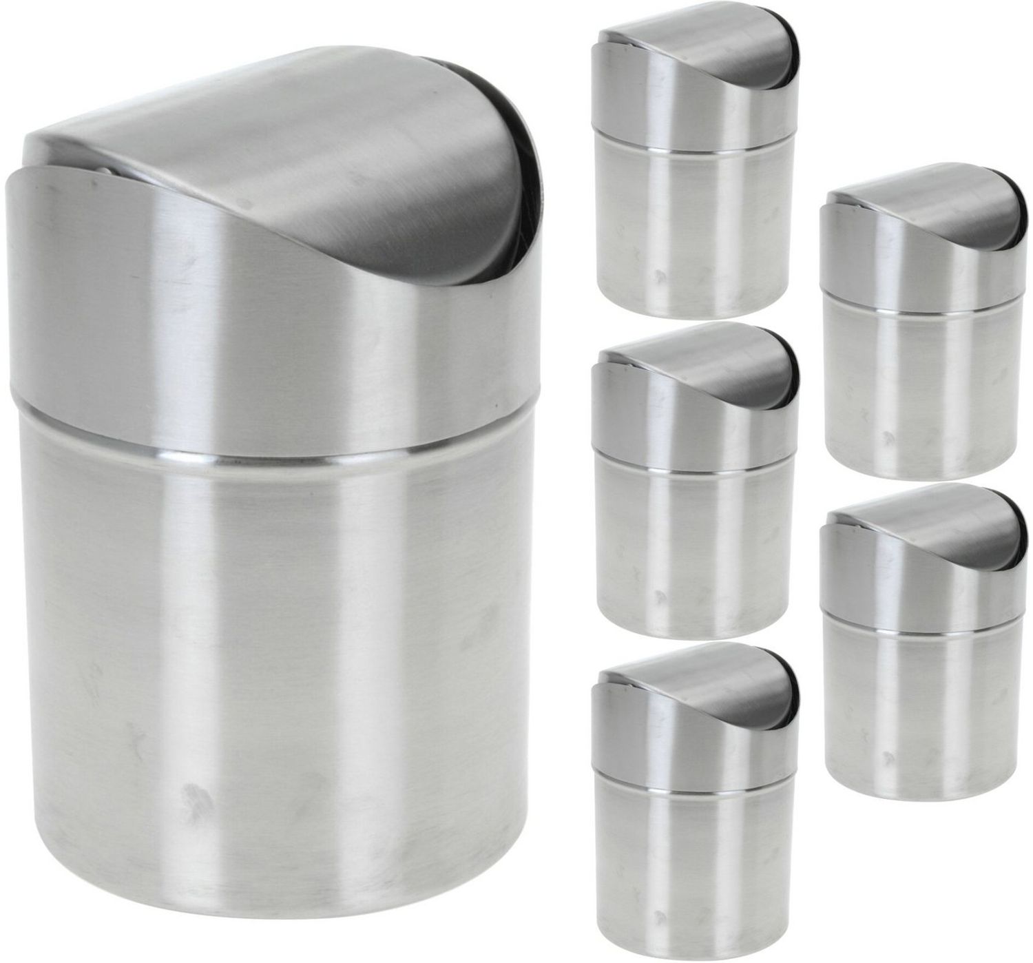 Koopman Tischrestebehälter 6 x Mülleimer Abfalleimer 1,5 L Tischmülleimer Edelstahl, 6 er Set, 12,5 x 16 cm, Deckel abnehmbar, Schwingdeckel Bild 1
