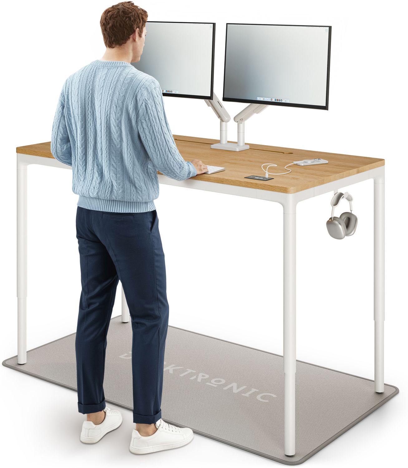 Desktronic Elektrisch höhenverstellbarer Schreibtisch HomeMax 160x80cm Weiß/Massives Eichenholz mit Memory-Funktion, Anti-Kollisions Technologie, USB-A und USB-C-Ladeanschlüssen Bild 1