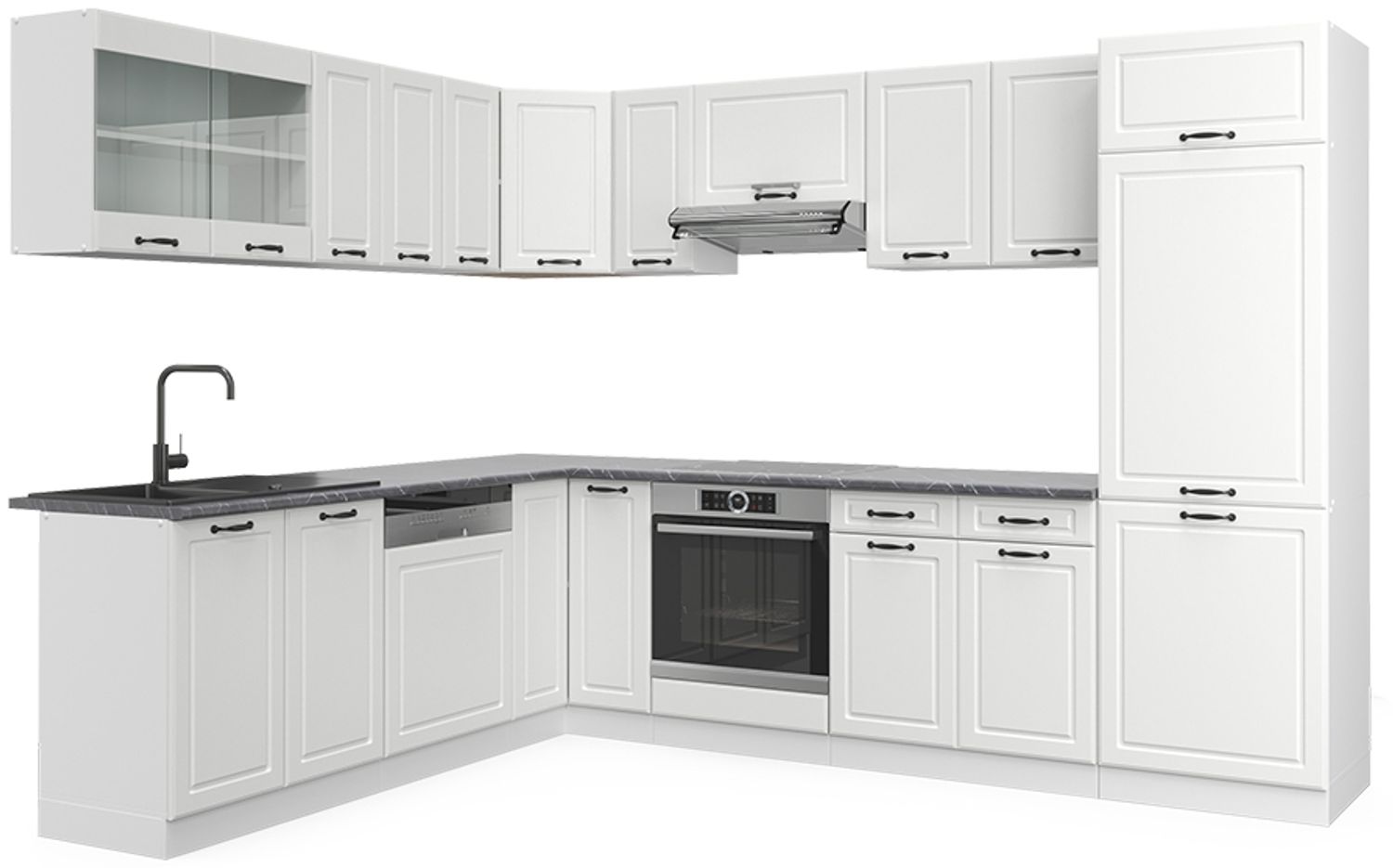 Eckküche R-Line Weiß Landhaus/Weiß 287 x 60 cm , AP Anthrazit Vicco Bild 1