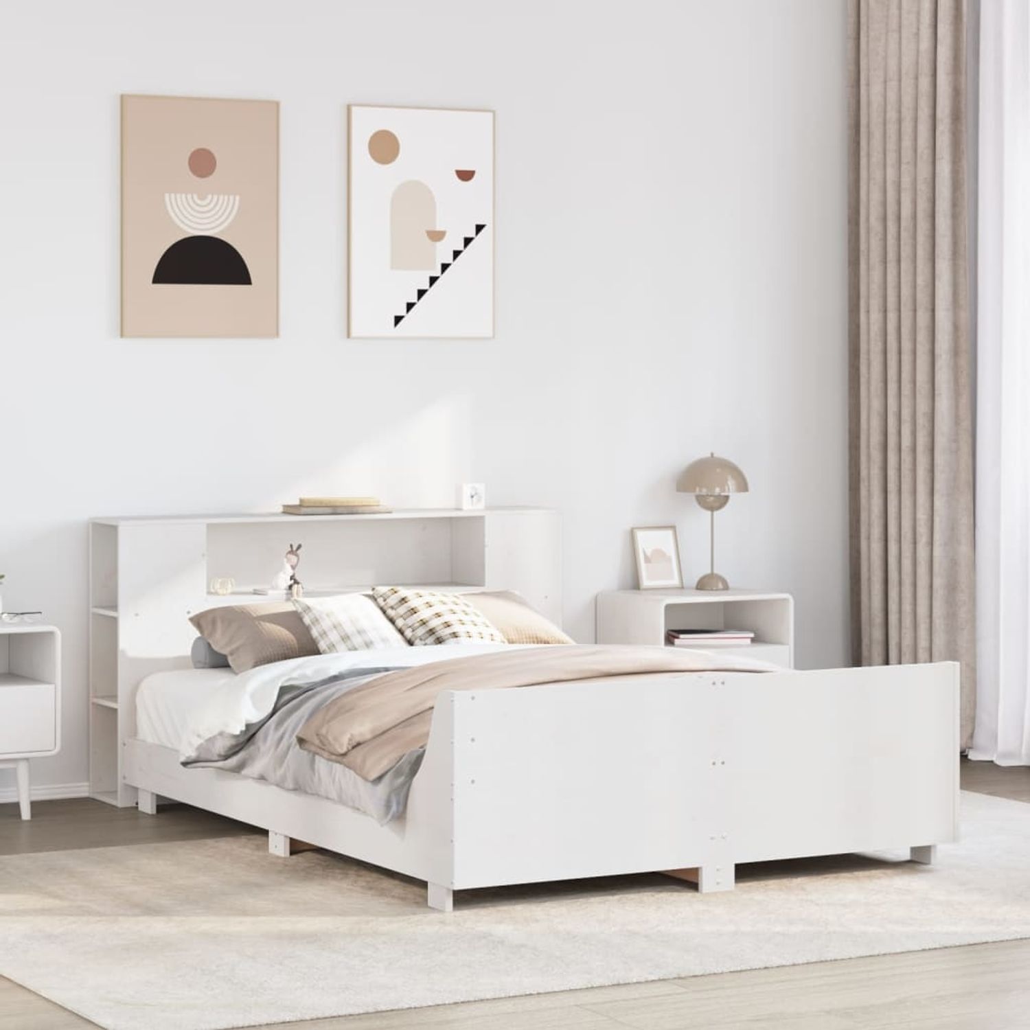 vidaXL Massivholzbett ohne Matratze Weiß 140x190 cm Kiefernholz 3323657 Bild 1