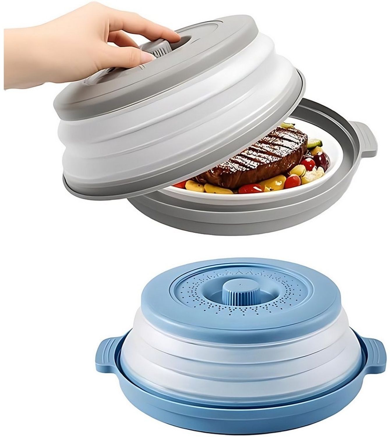 Refined Living Mikrowellenbehälter 2 Stk Faltbare Mikrowellen Abdeckung Mikrowellendeckel Frischhaltedose, (Mikrowellenhaube mit Dampflöchern Mikrowellengeschirr, Microwave Cover, 2-tlg, 2 In 1 Microwellenabdeckungen Küche Aufbewahrung & Organisation),... Bild 1