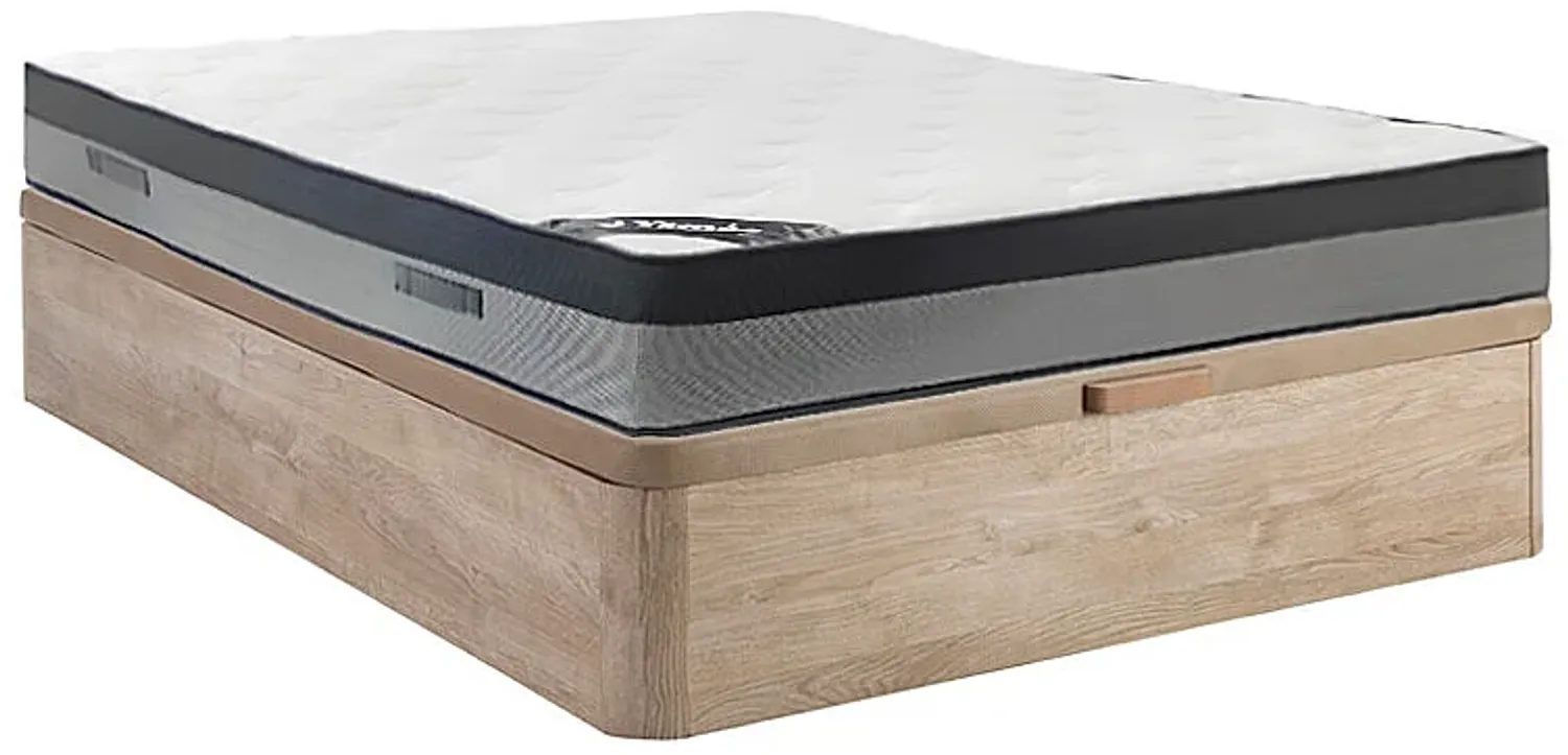 Vente-unique - ILYROS Mattress and bed base set StoffHolz, Platte BeigeWeiß - B 160 cm x H 30 cm x L 200 cm Bild 1
