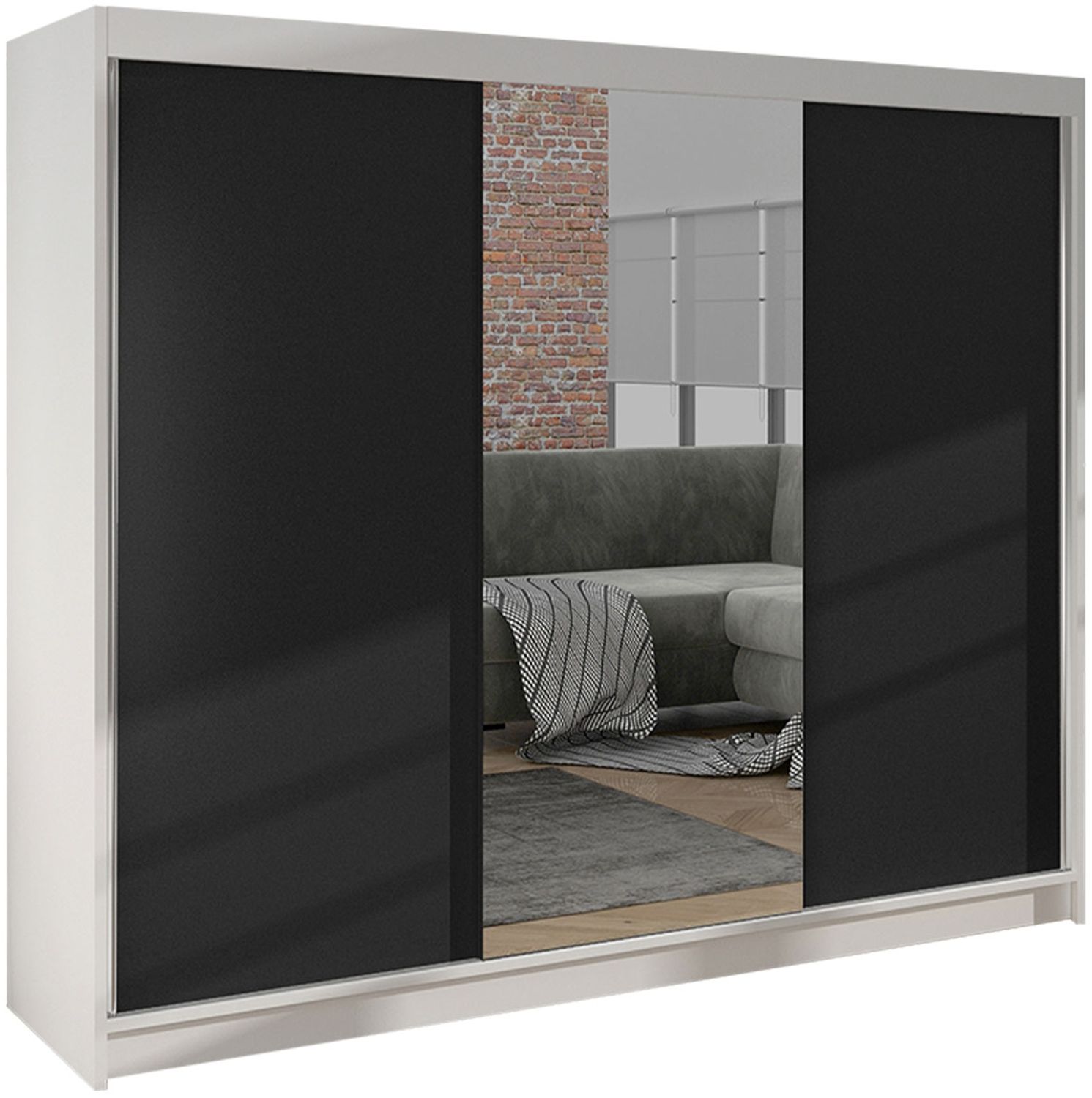 Schiebetürenschrank Dotan I (Farbe: Weiß / Schwarz) Bild 1