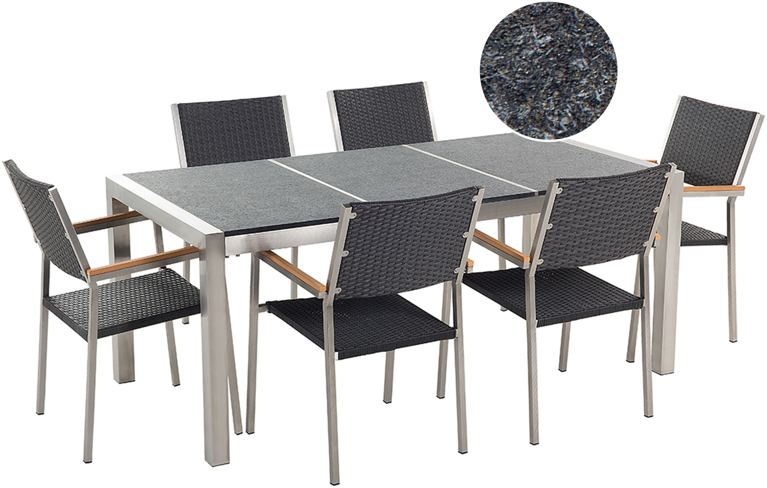 Essgruppe für 6 Personen GROSSETO Stein 180x90x76 cm Schwarz Bild 1