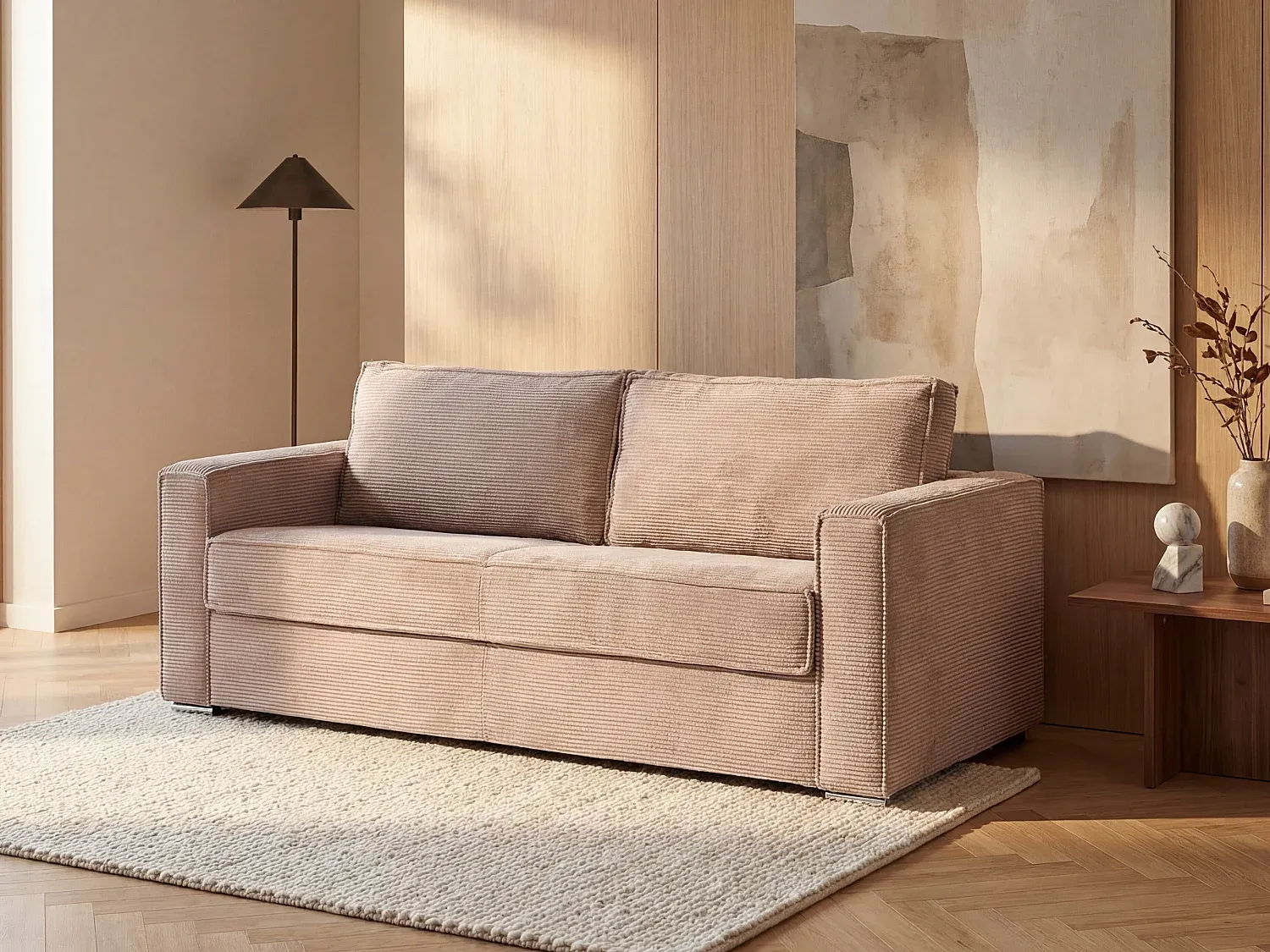 Vente-unique - LORETO Sofa SamtStoff Puderrosa - B 223 cm95 cm x H 90 cm x L 215 cm Bild 1