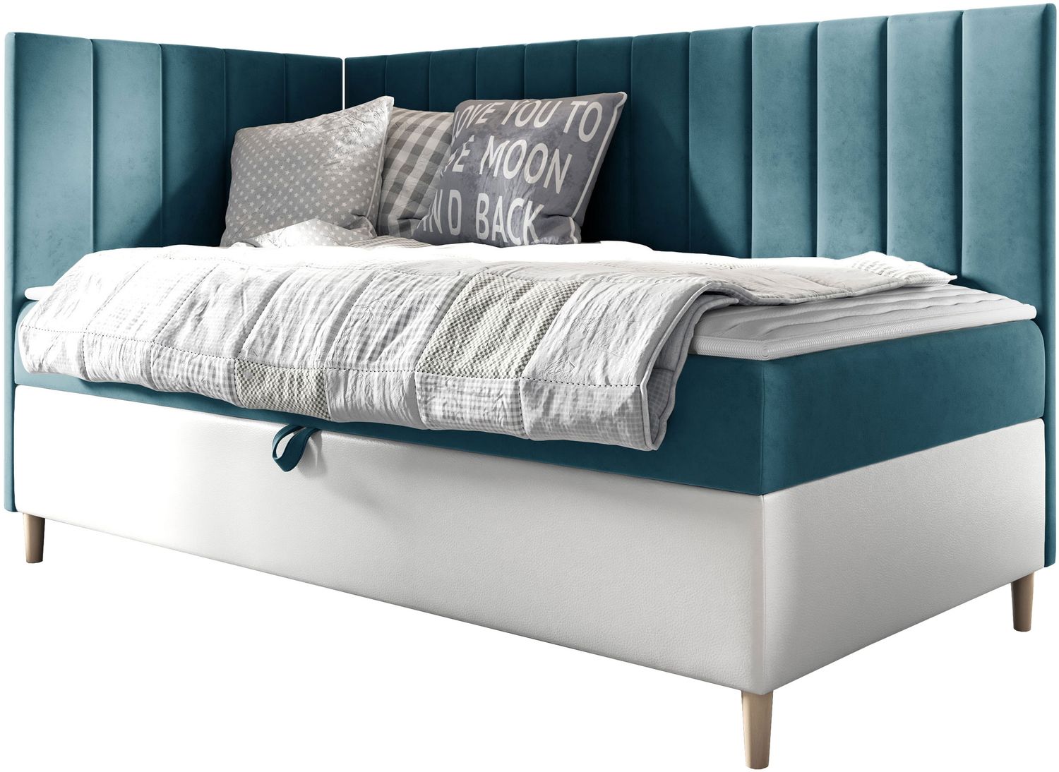 Boxspringbett Chapeni 'Junior 3' Türkis 90x200 cm Links Bild 1