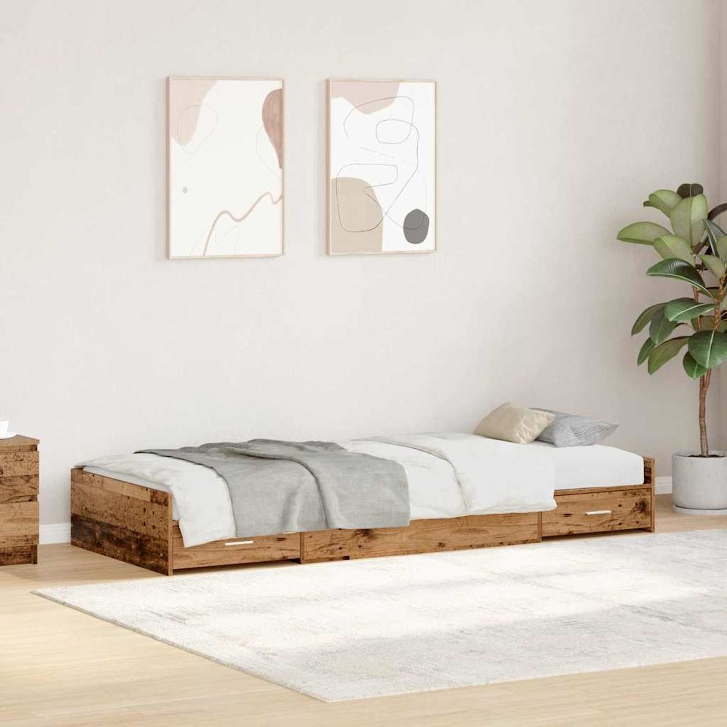 vidaXL Bettrahmen mit Kopfteil Altholz 90 x 190 cm Holzwerkstoff 3335251 Bild 1