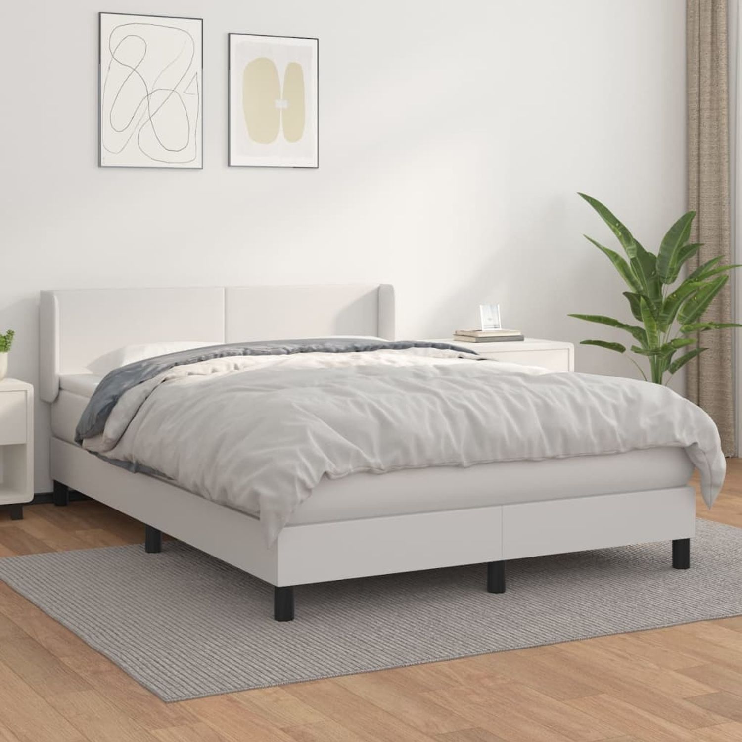 vidaXL Boxspringbett mit Matratze Weiß 140x190 cm Kunstleder 3130656 Bild 1