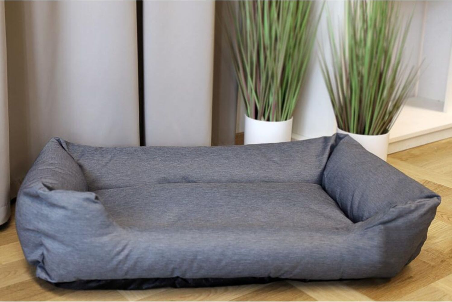 3x Hundebett schmutzabweisend anthrazit Polyester grau Haustier Liege, 95 x 58 x 24 cm Bild 1