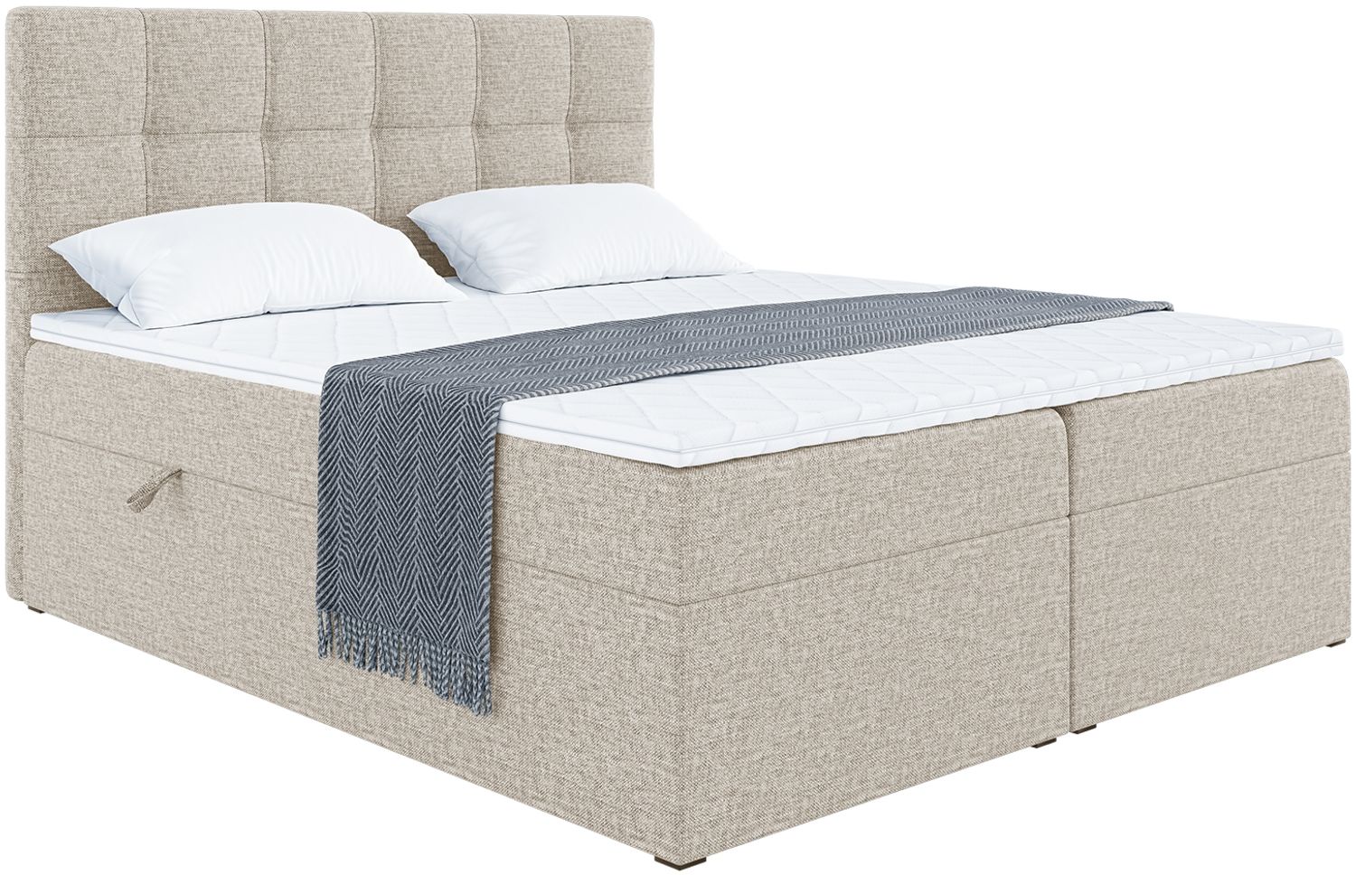 MEBLINI Boxspringbett NILS 140x220 cm mit Bettkasten - H4/Beige Webstoff Polsterbett - Doppelbett mit Topper & Bonellfederkern-Matratze Bild 1